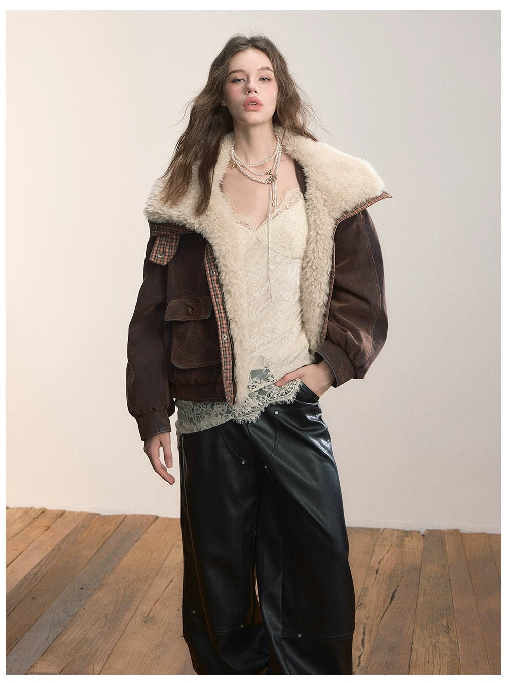 VIA PITTI VIADC664 Velvet denim fur collar down jacket