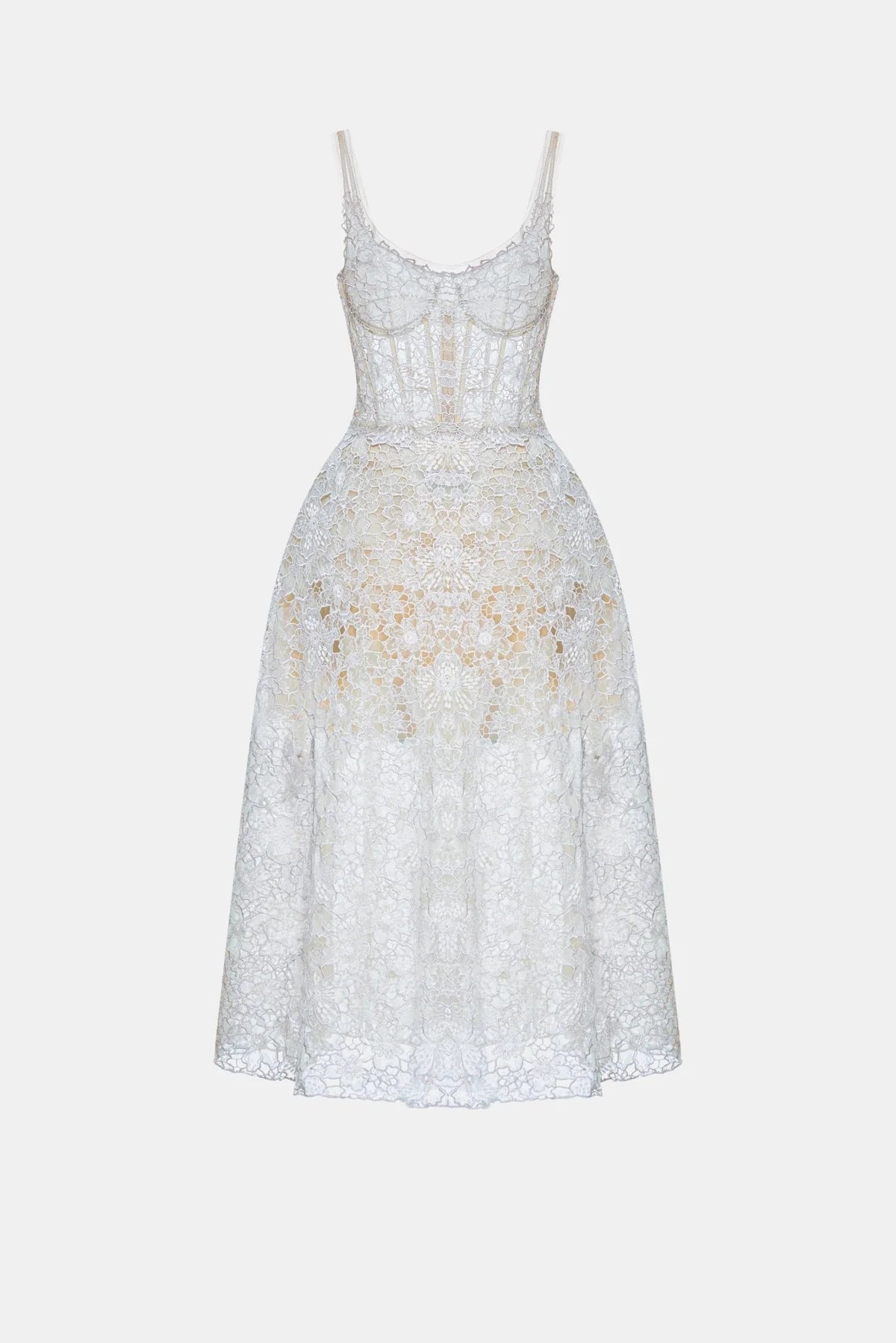 Montsand Blue Flower Lace Midi Dress