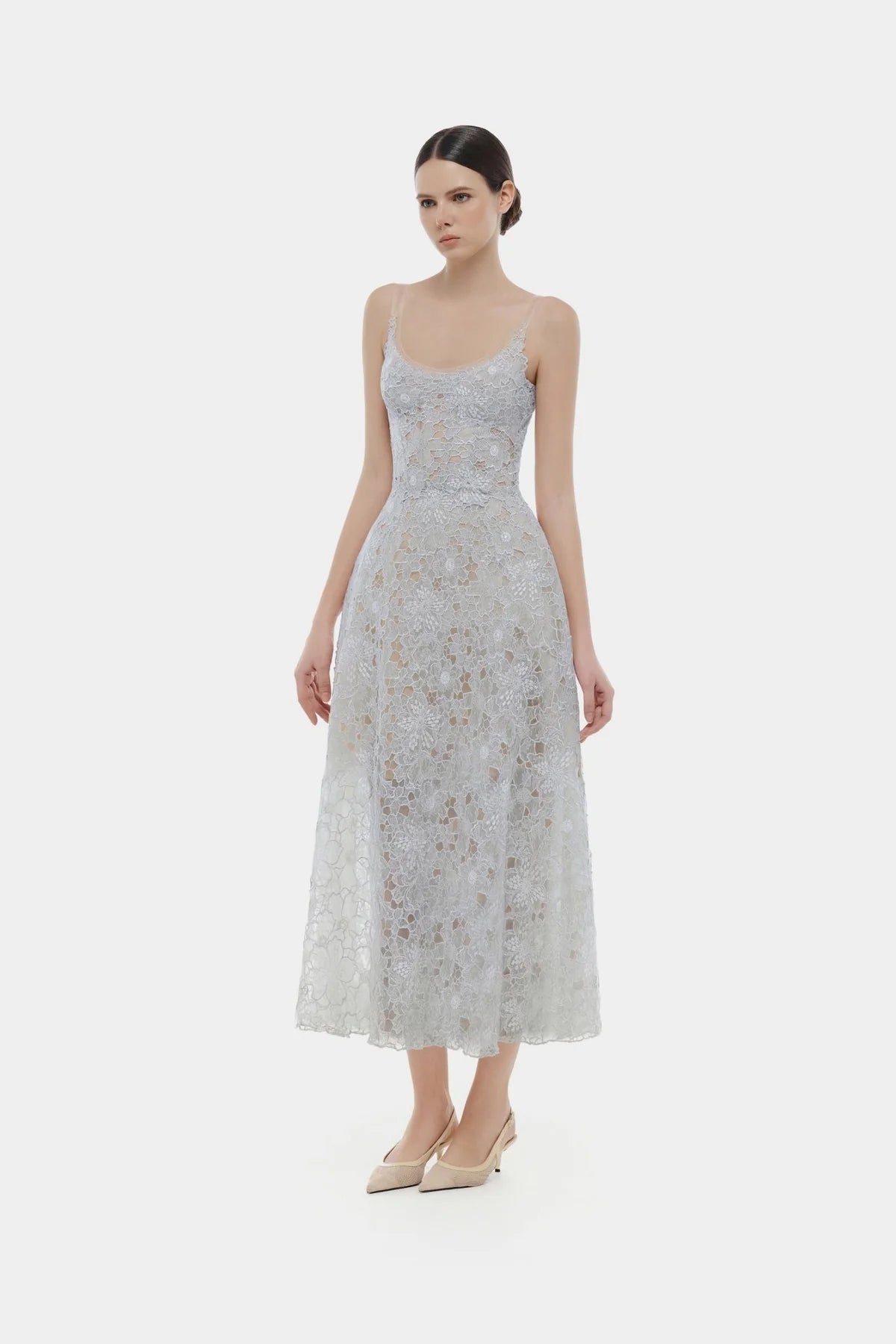 Montsand Blue Flower Lace Midi Dress