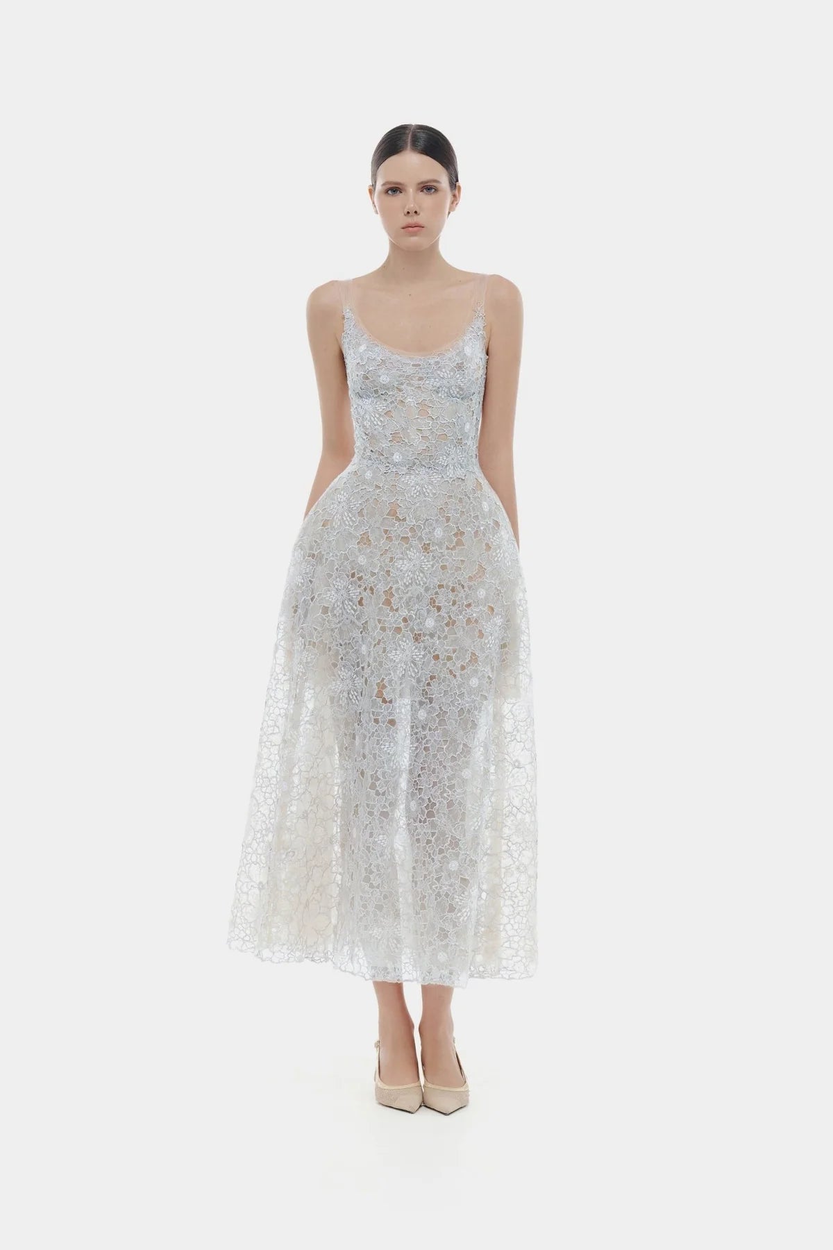 Montsand Blue Flower Lace Midi Dress