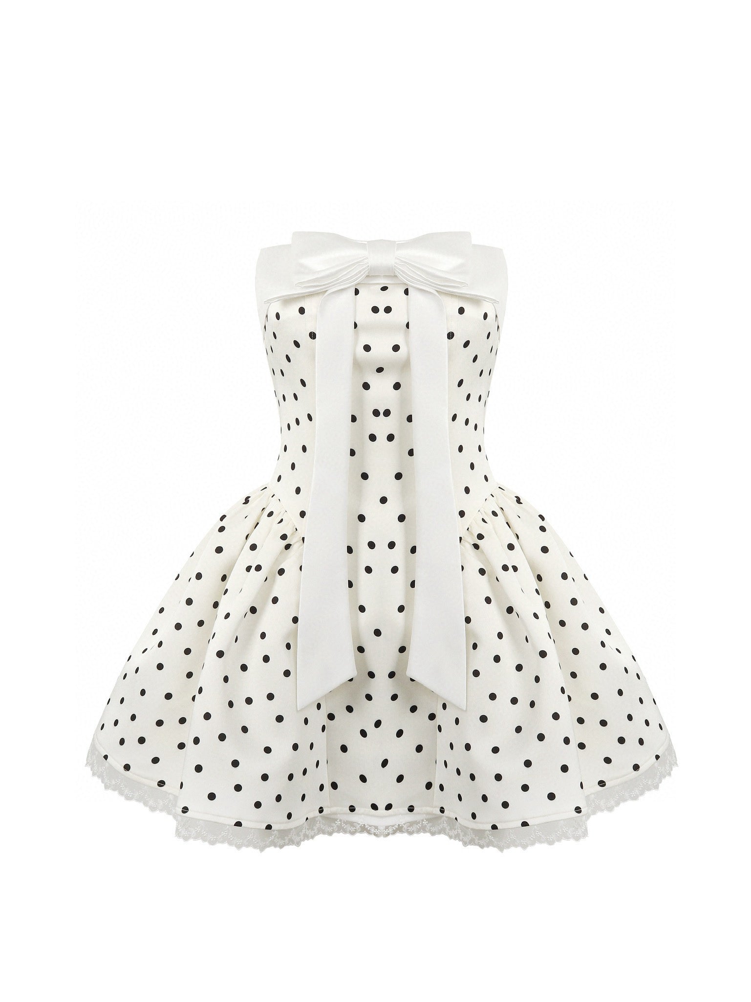 Jean Soo Polka print waist cinching strapless puffy dress