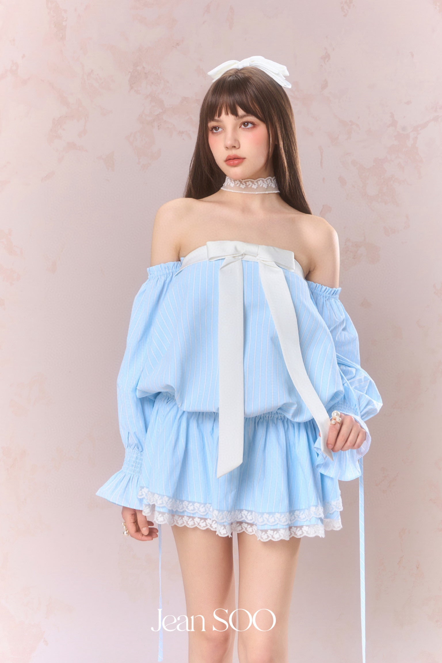 Jean Soo Striped waist cinching strapless dress