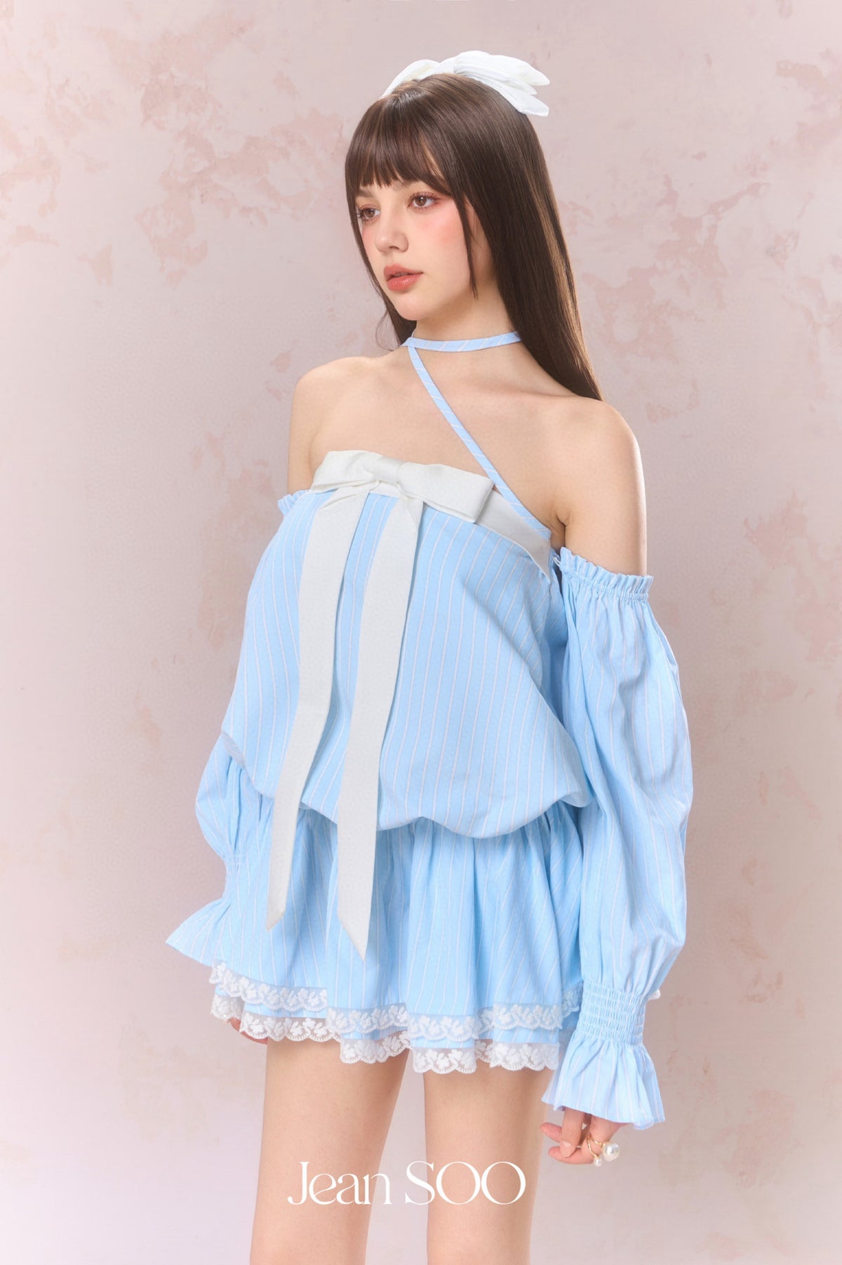 Jean Soo Striped waist cinching strapless dress