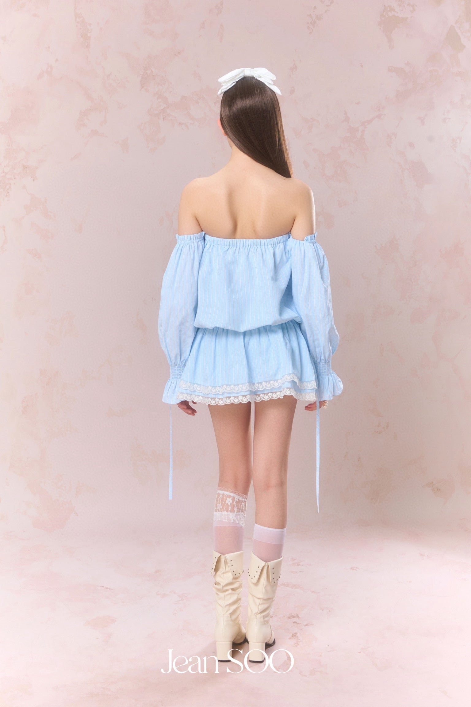 Jean Soo Striped waist cinching strapless dress