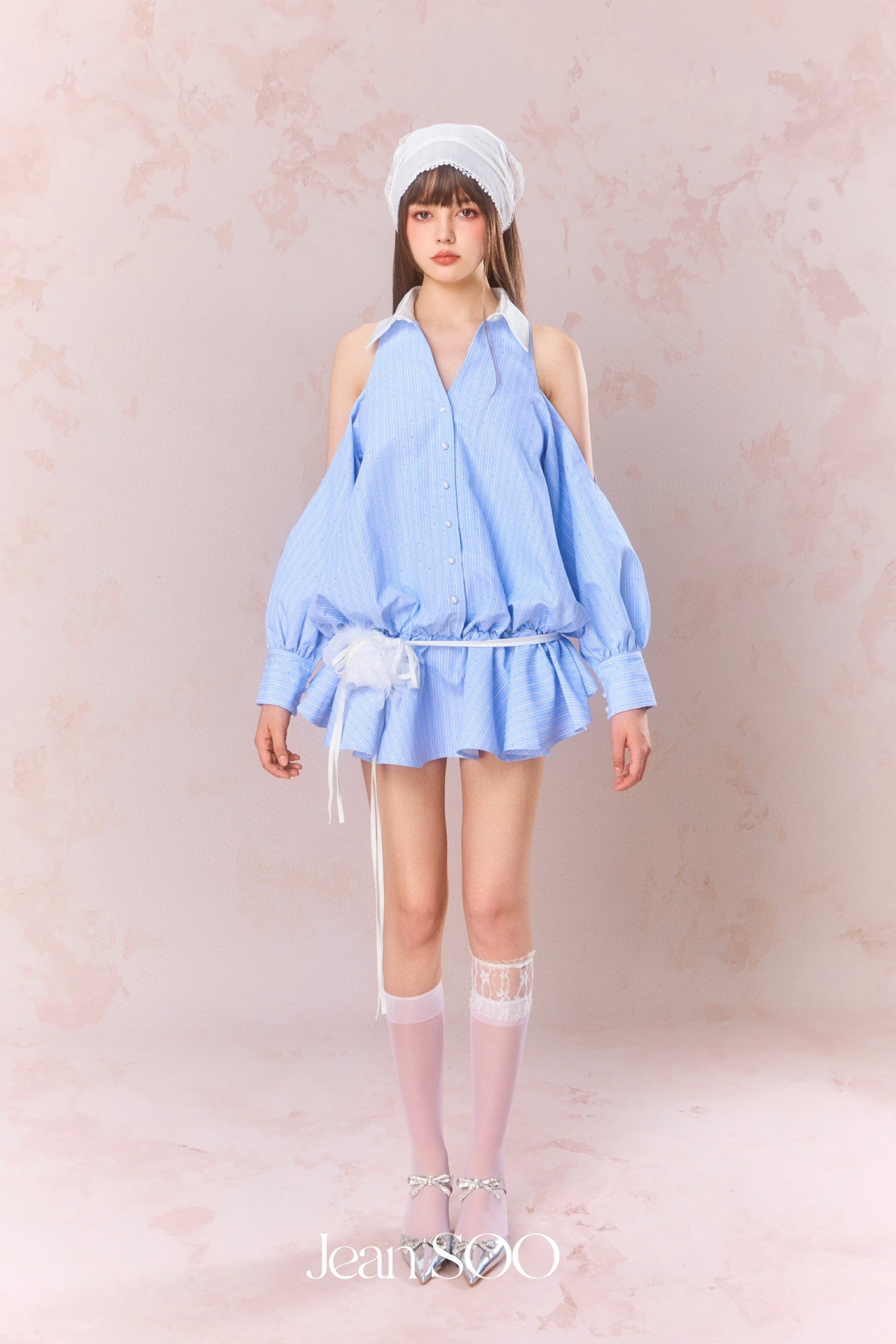 Jean Soo Nail drill off shoulder shirt dress