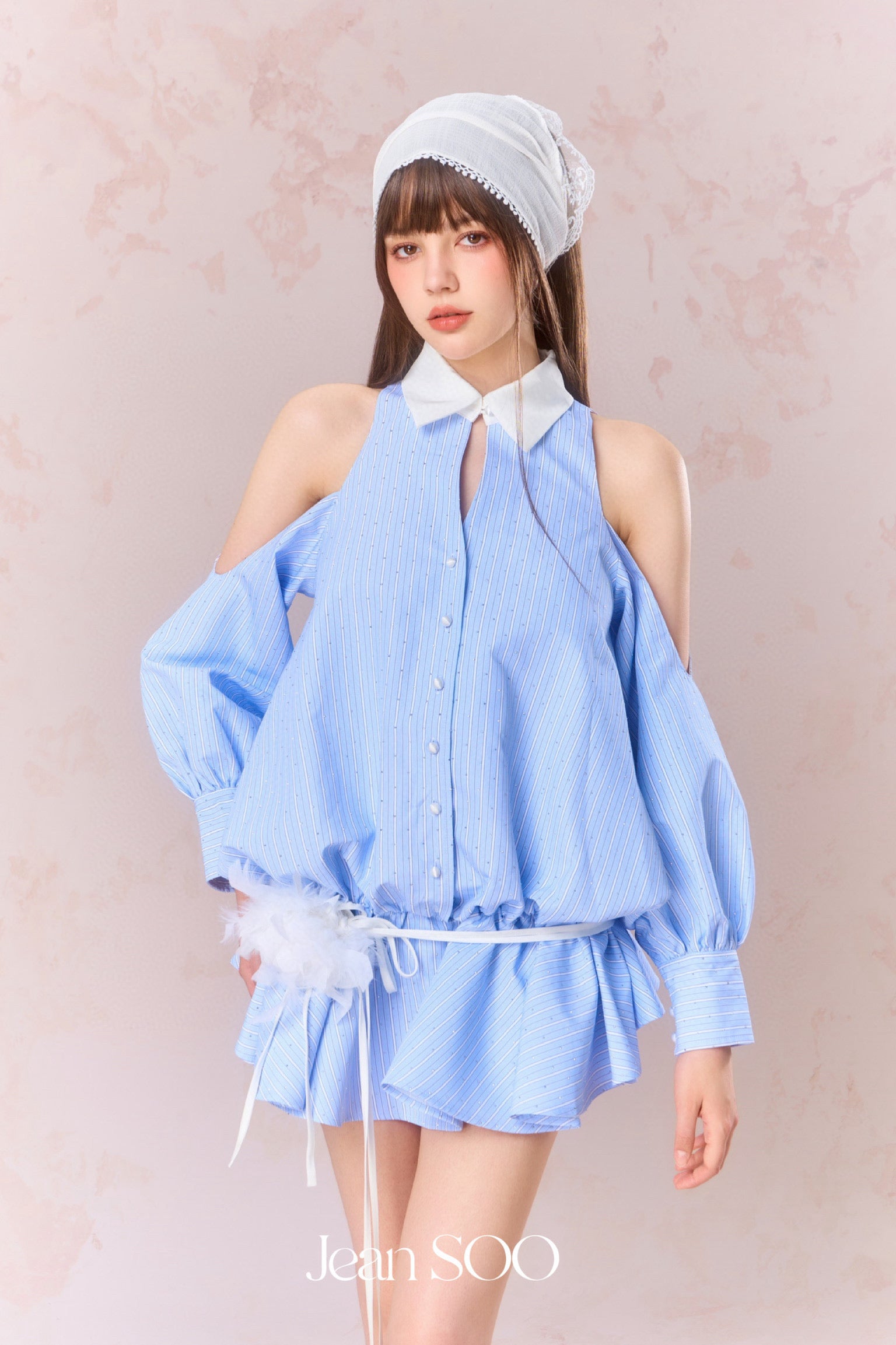 Jean Soo Nail drill off shoulder shirt dress