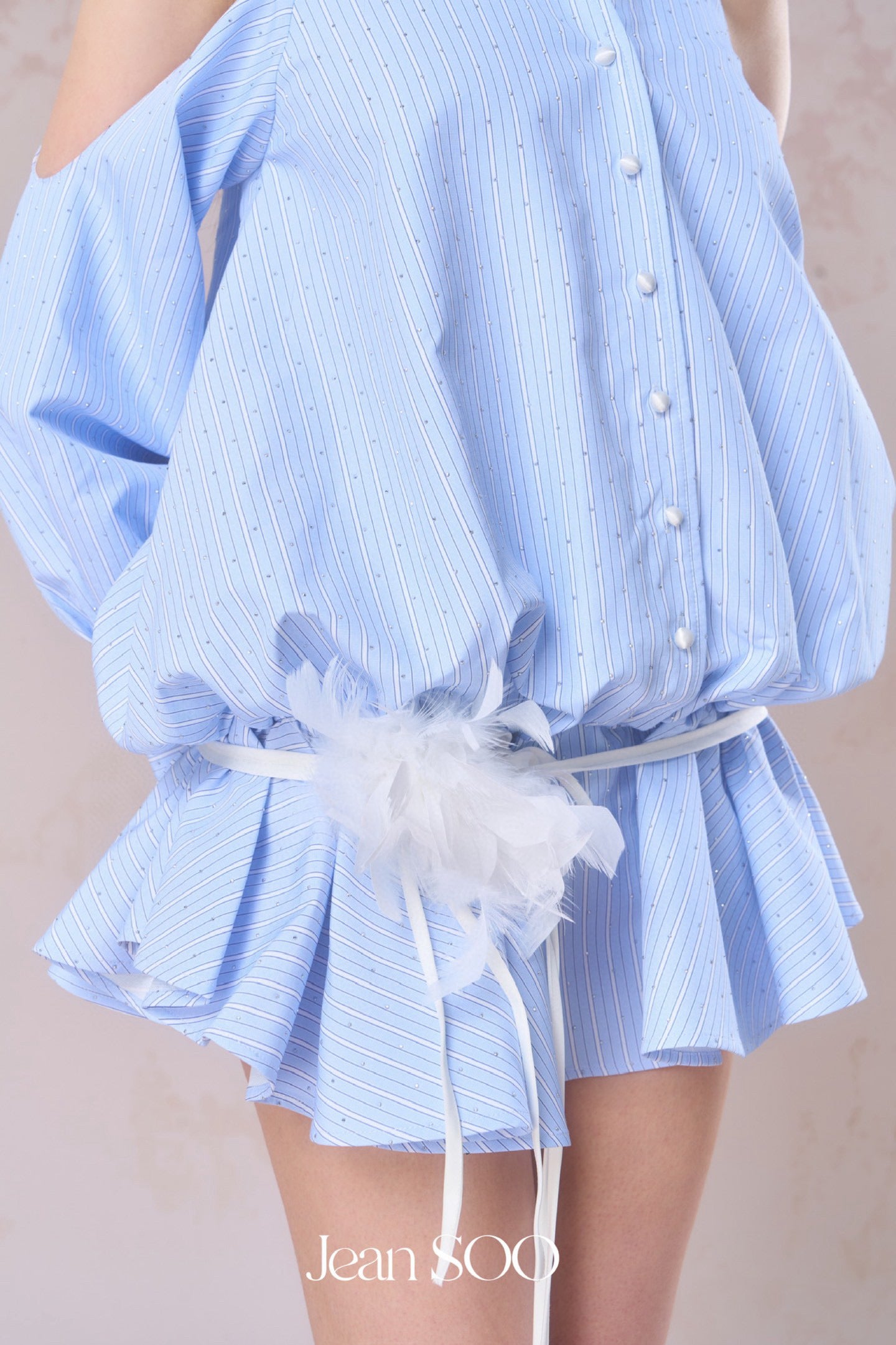 Jean Soo Nail drill off shoulder shirt dress