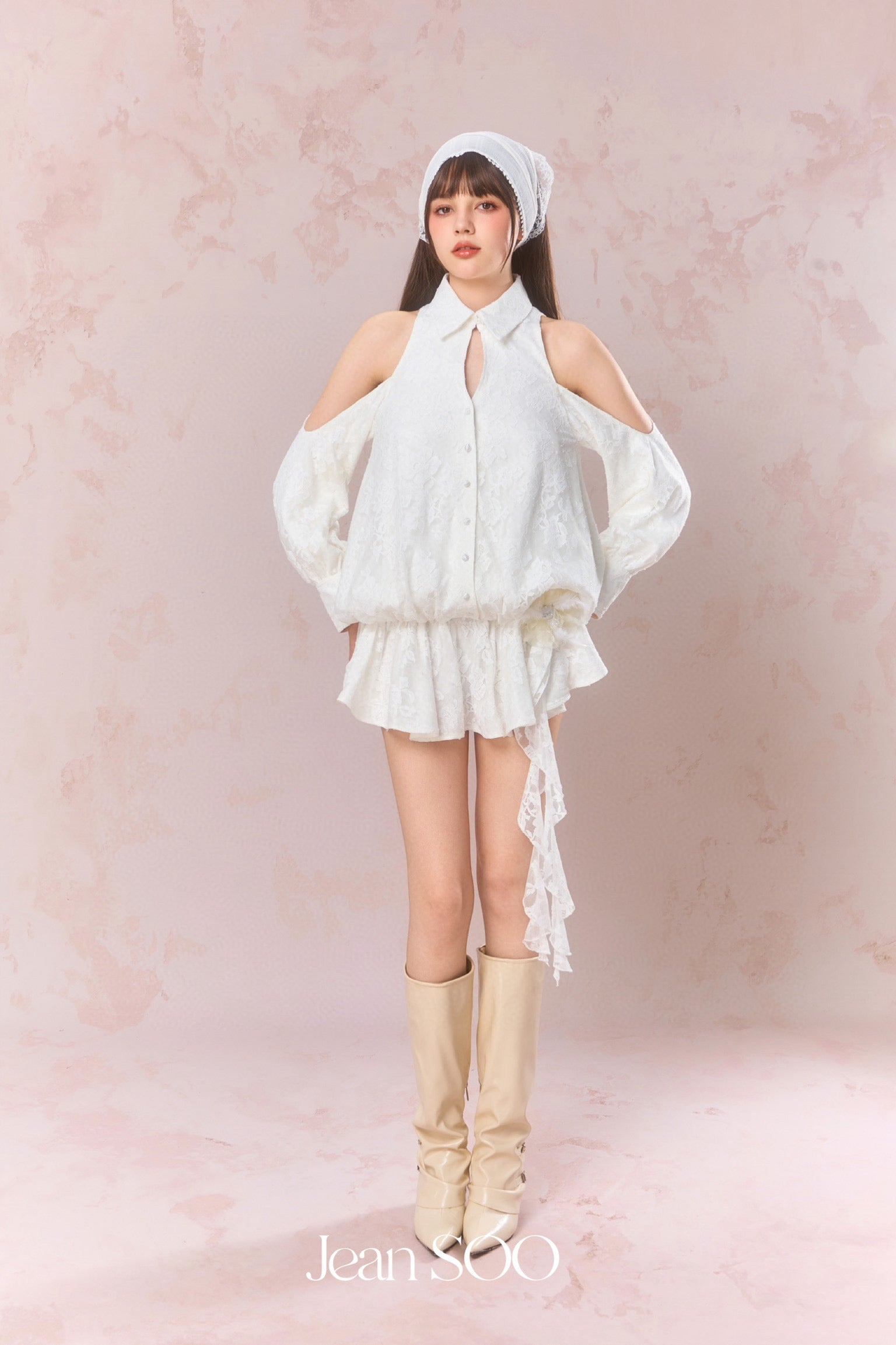 Jean Soo Embroidered lace off shoulder shirt dress