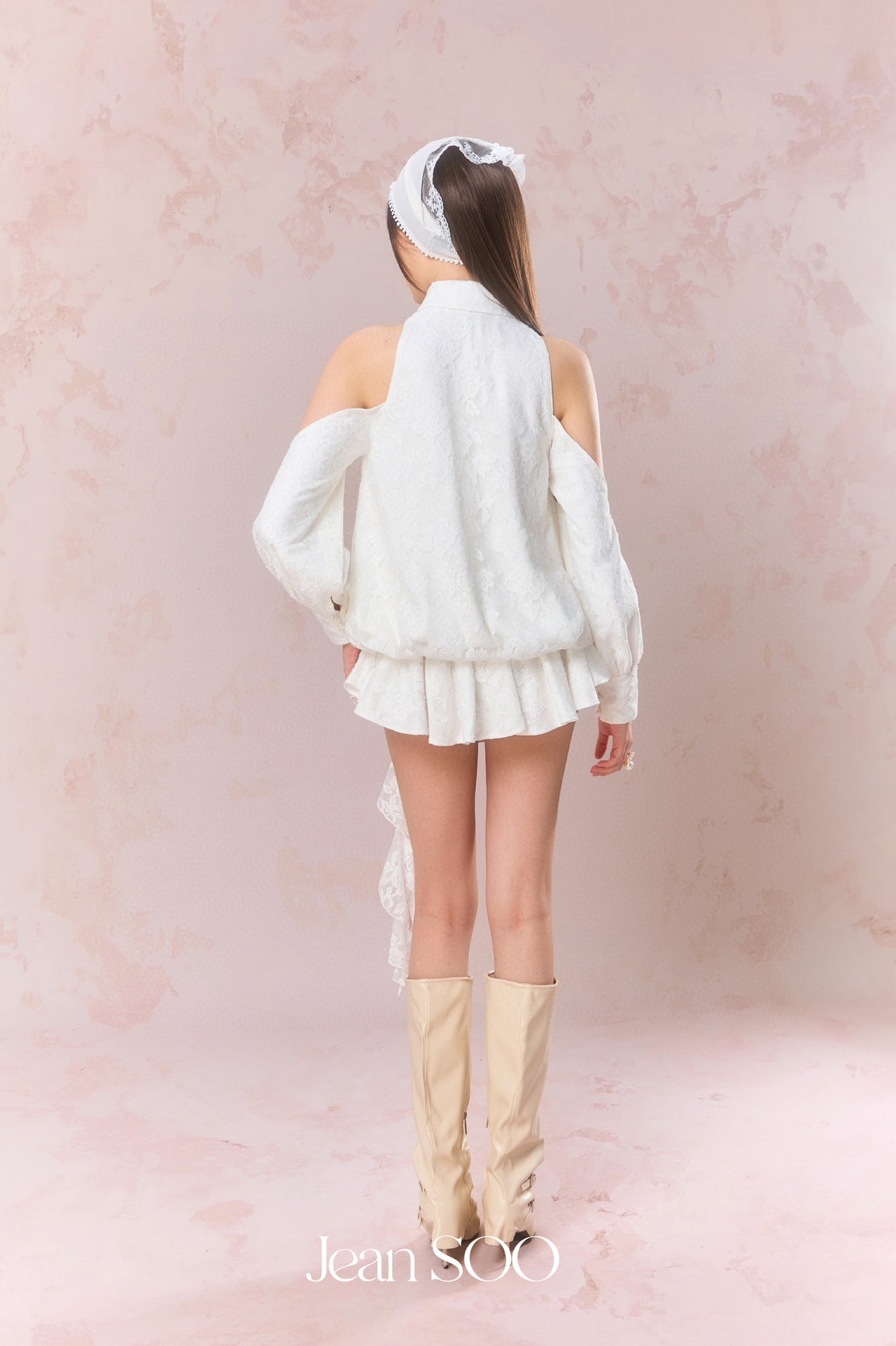 Jean Soo Embroidered lace off shoulder shirt dress
