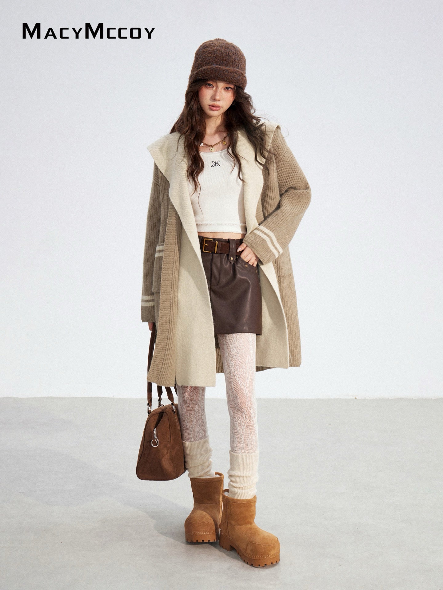 MacyMccoy MMC2025174 Long hooded sweater patchwork jacket