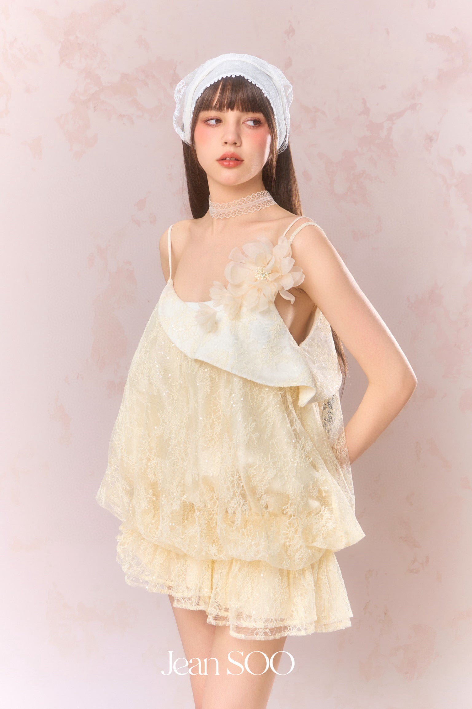 Jean Soo Lace patchwork flower bud camisole dress