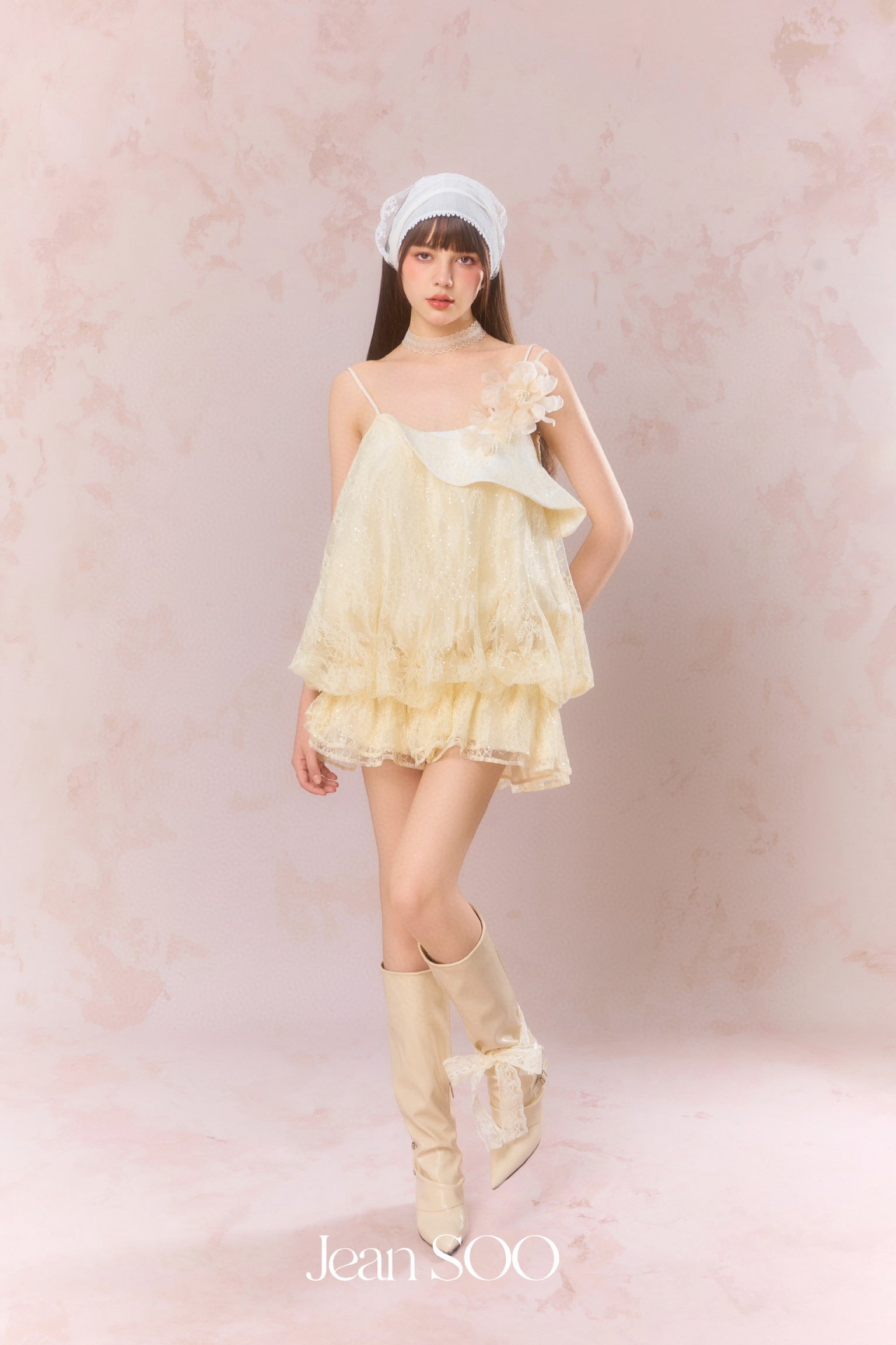 Jean Soo Lace patchwork flower bud camisole dress