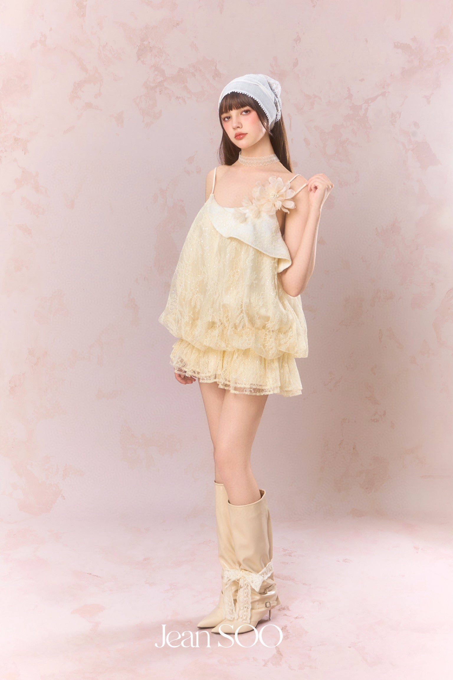 Jean Soo Lace patchwork flower bud camisole dress