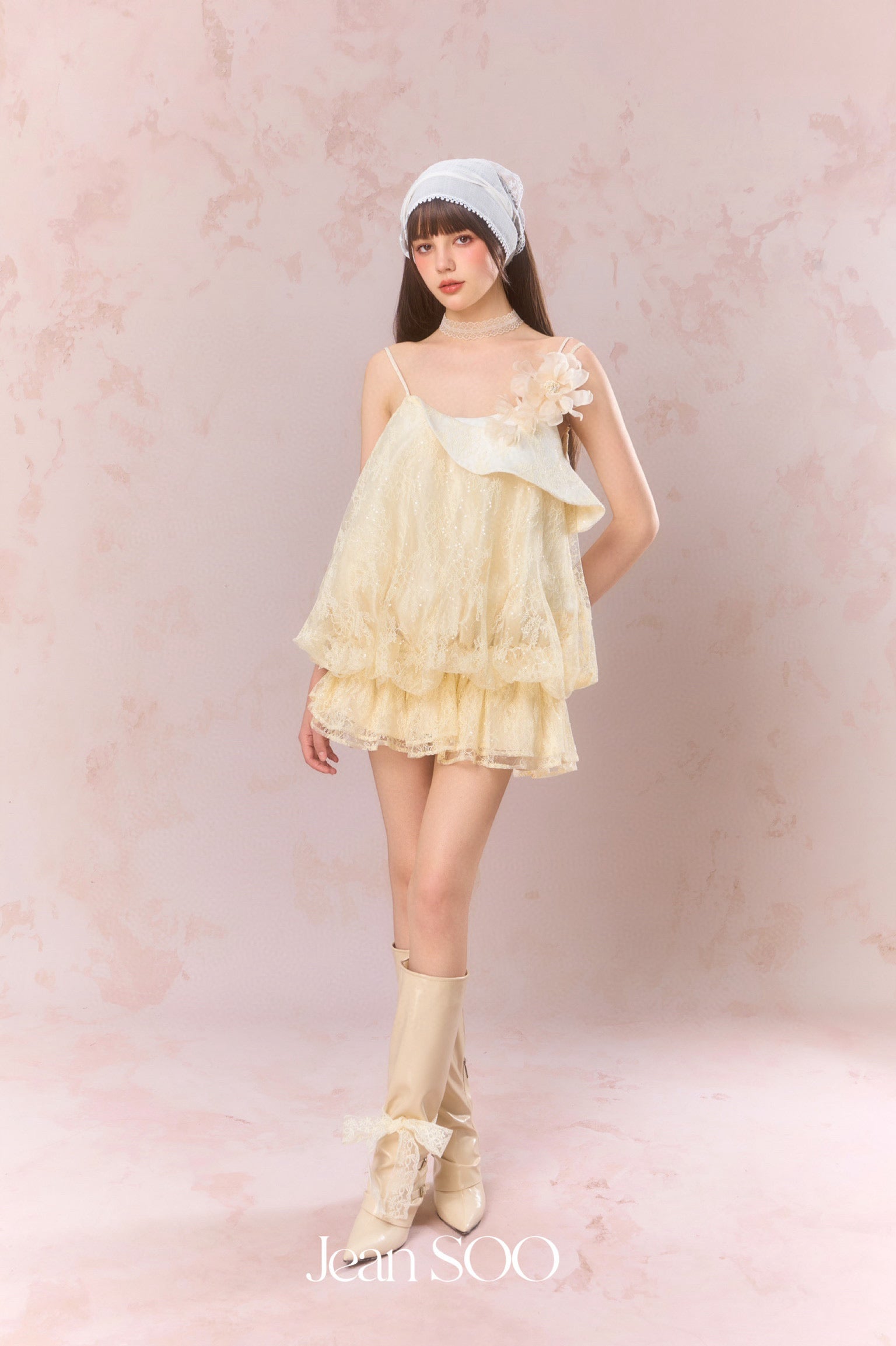 Jean Soo Lace patchwork flower bud camisole dress