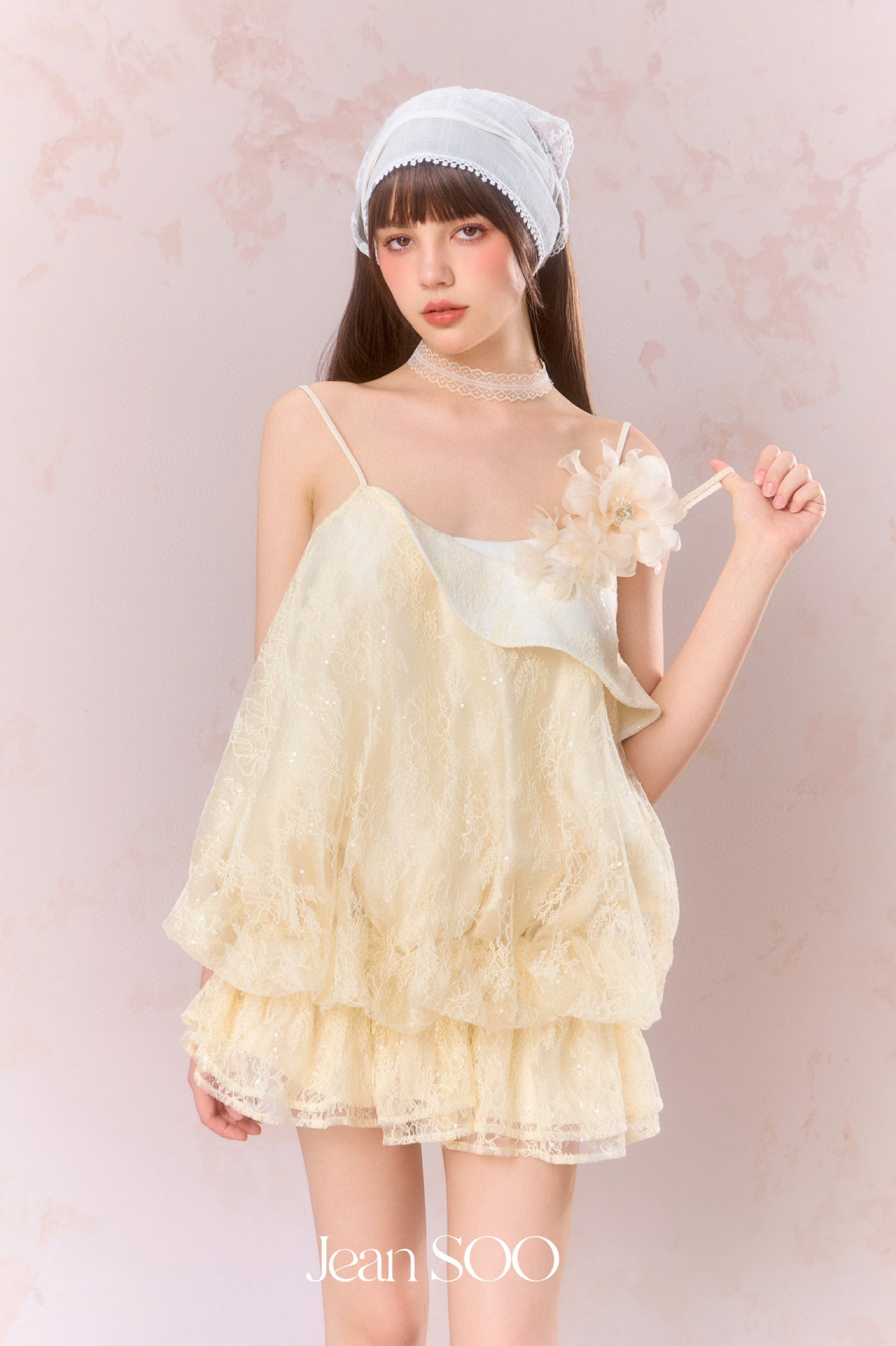 Jean Soo Lace patchwork flower bud camisole dress