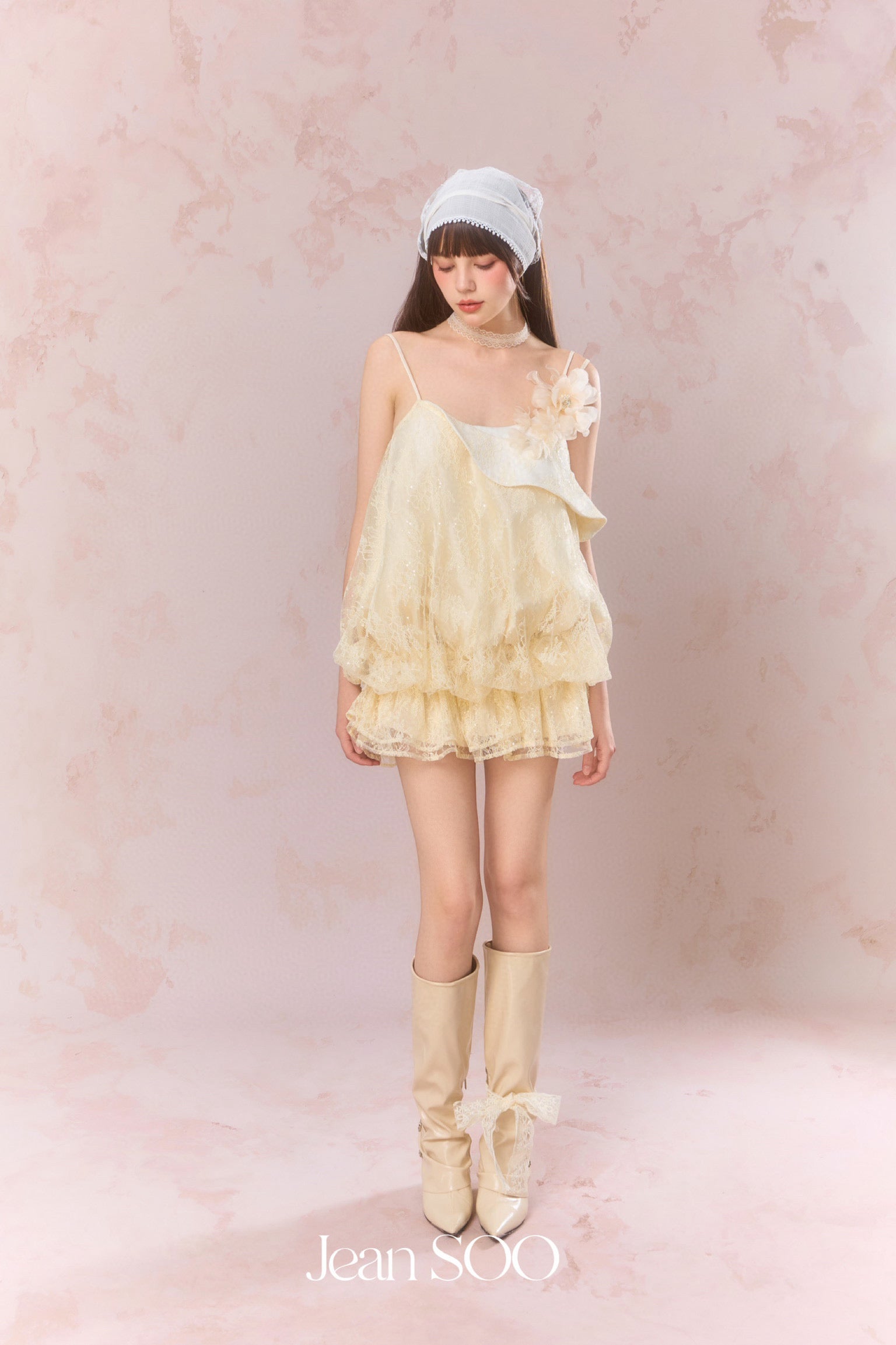 Jean Soo Lace patchwork flower bud camisole dress