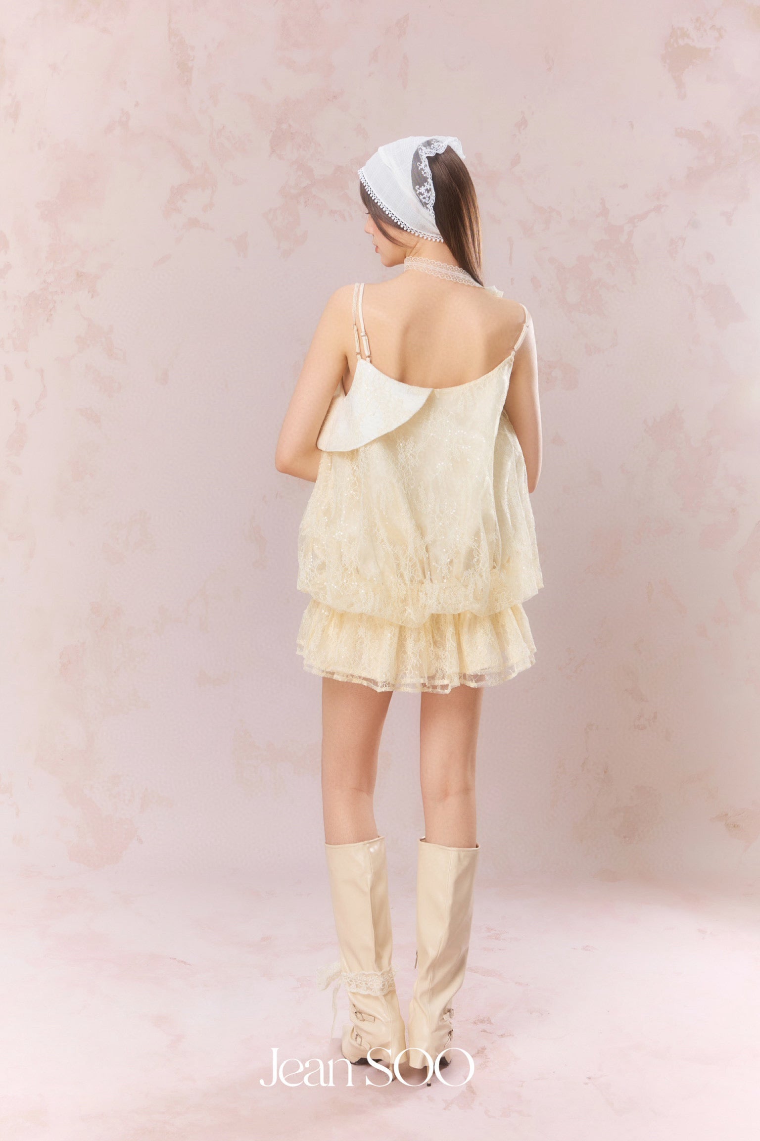 Jean Soo Lace patchwork flower bud camisole dress