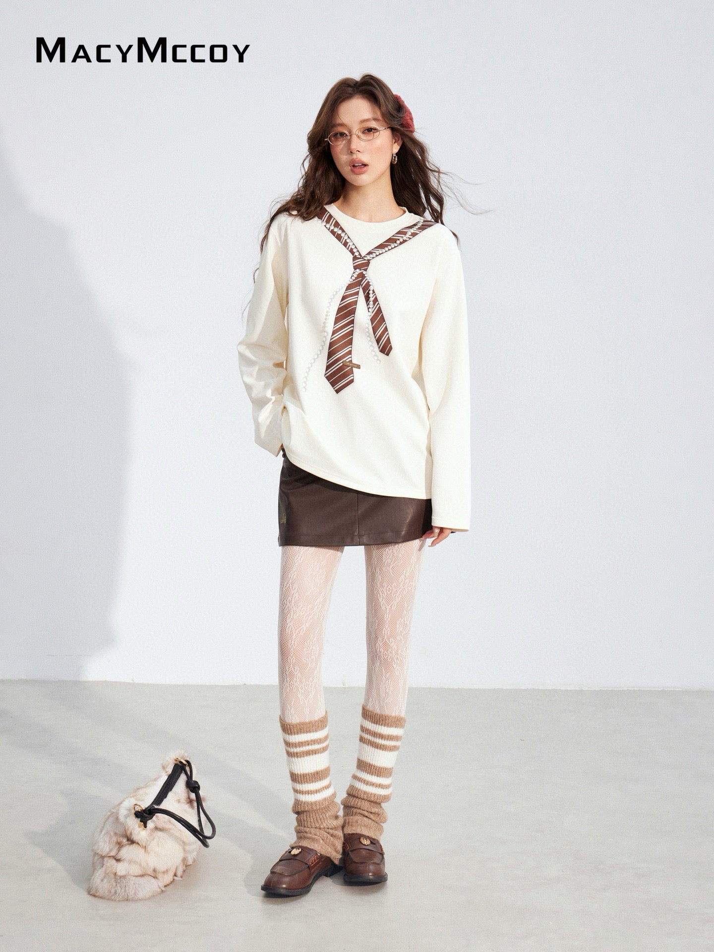 MacyMccoy MMC2025176 Pearl tie loose T-shirt