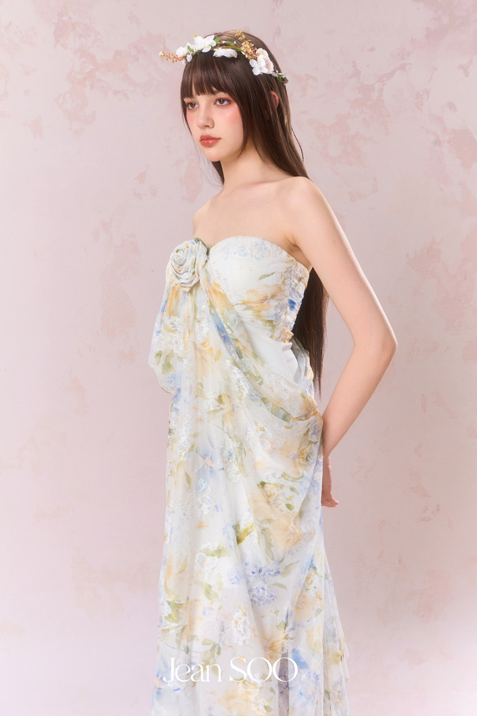 Jean Soo Lace printed strapless dress