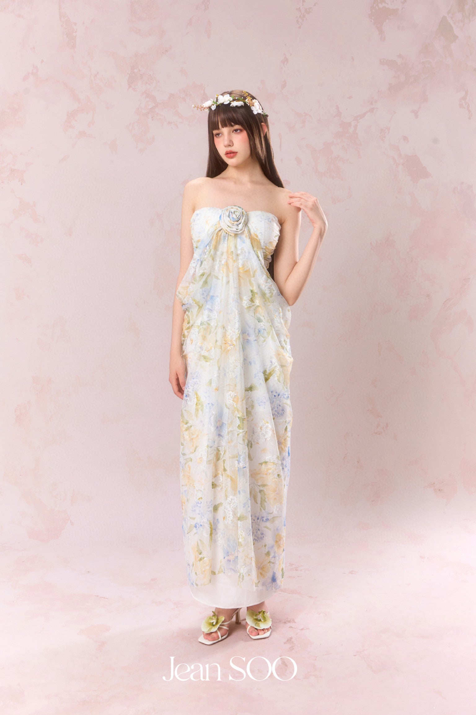 Jean Soo Lace printed strapless dress