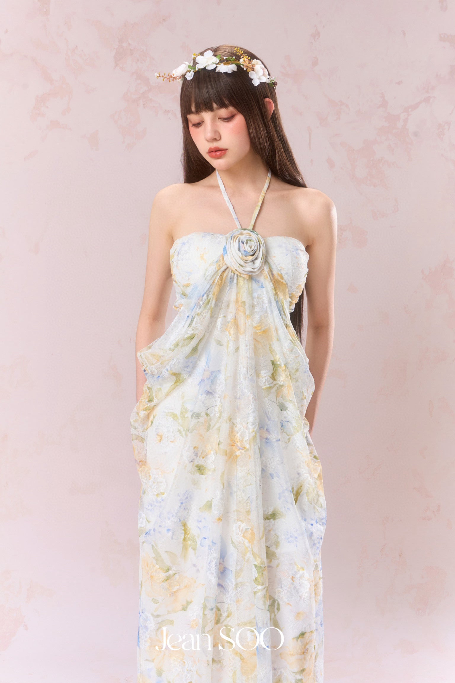 Jean Soo Lace printed strapless dress