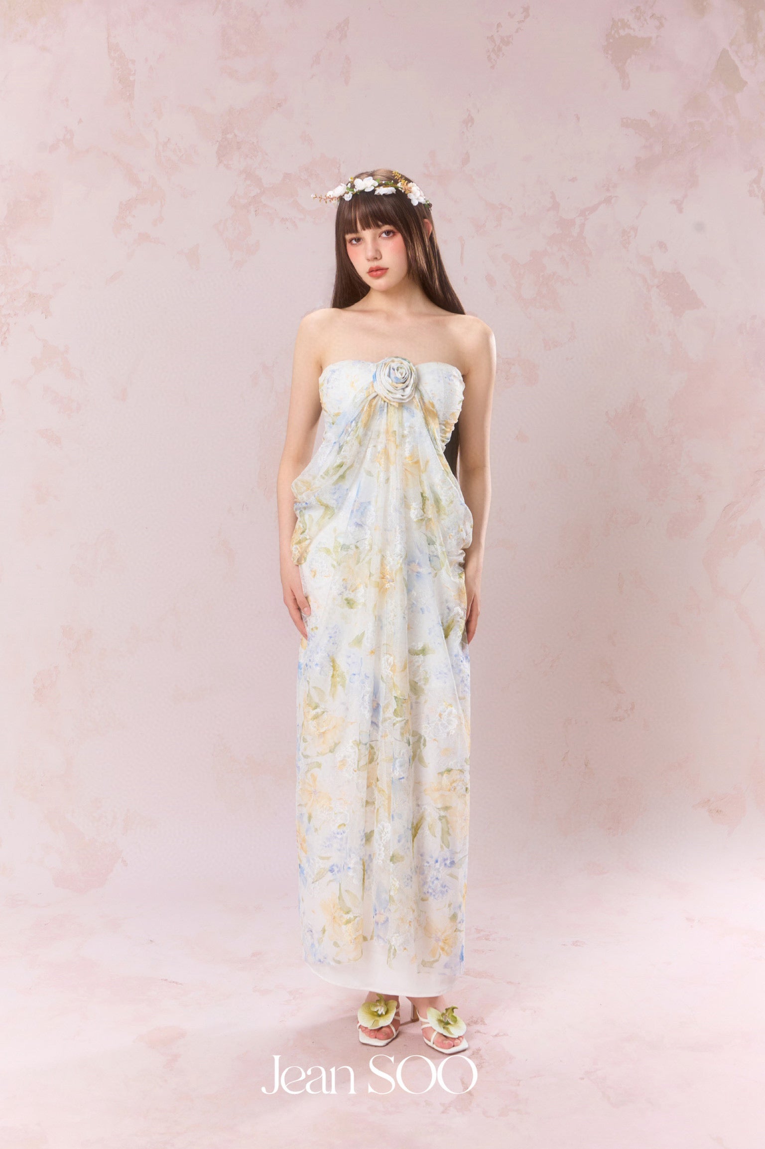 Jean Soo Lace printed strapless dress