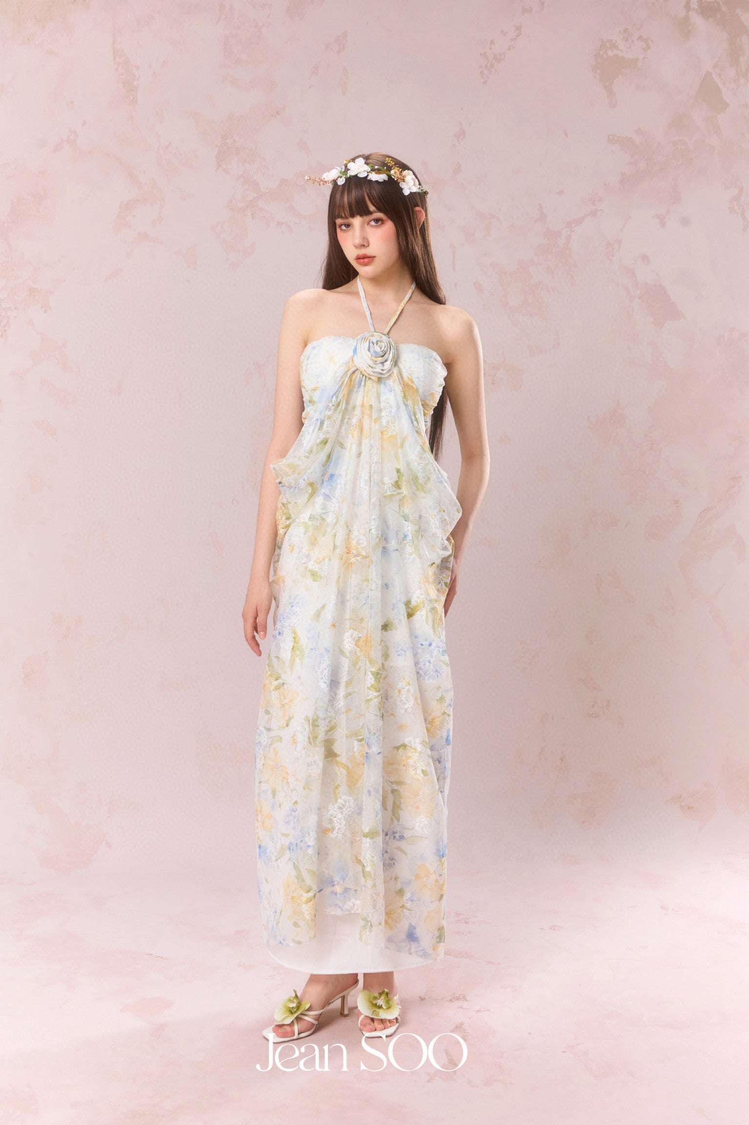 Jean Soo Lace printed strapless dress