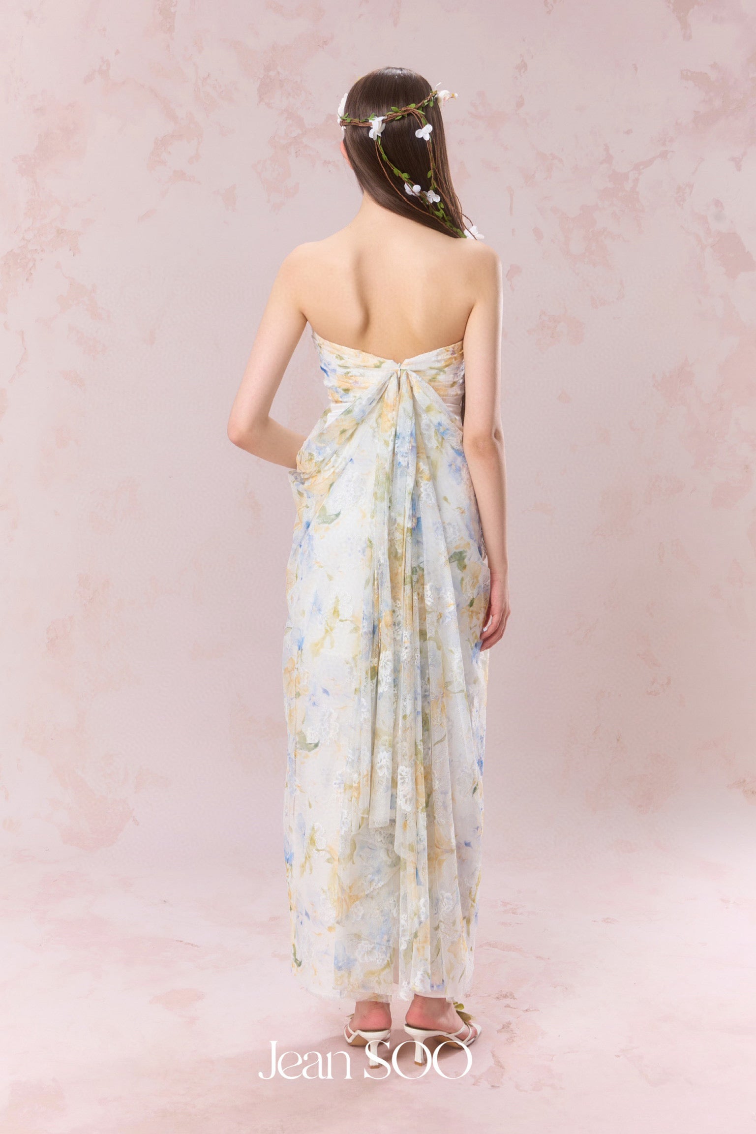 Jean Soo Lace printed strapless dress