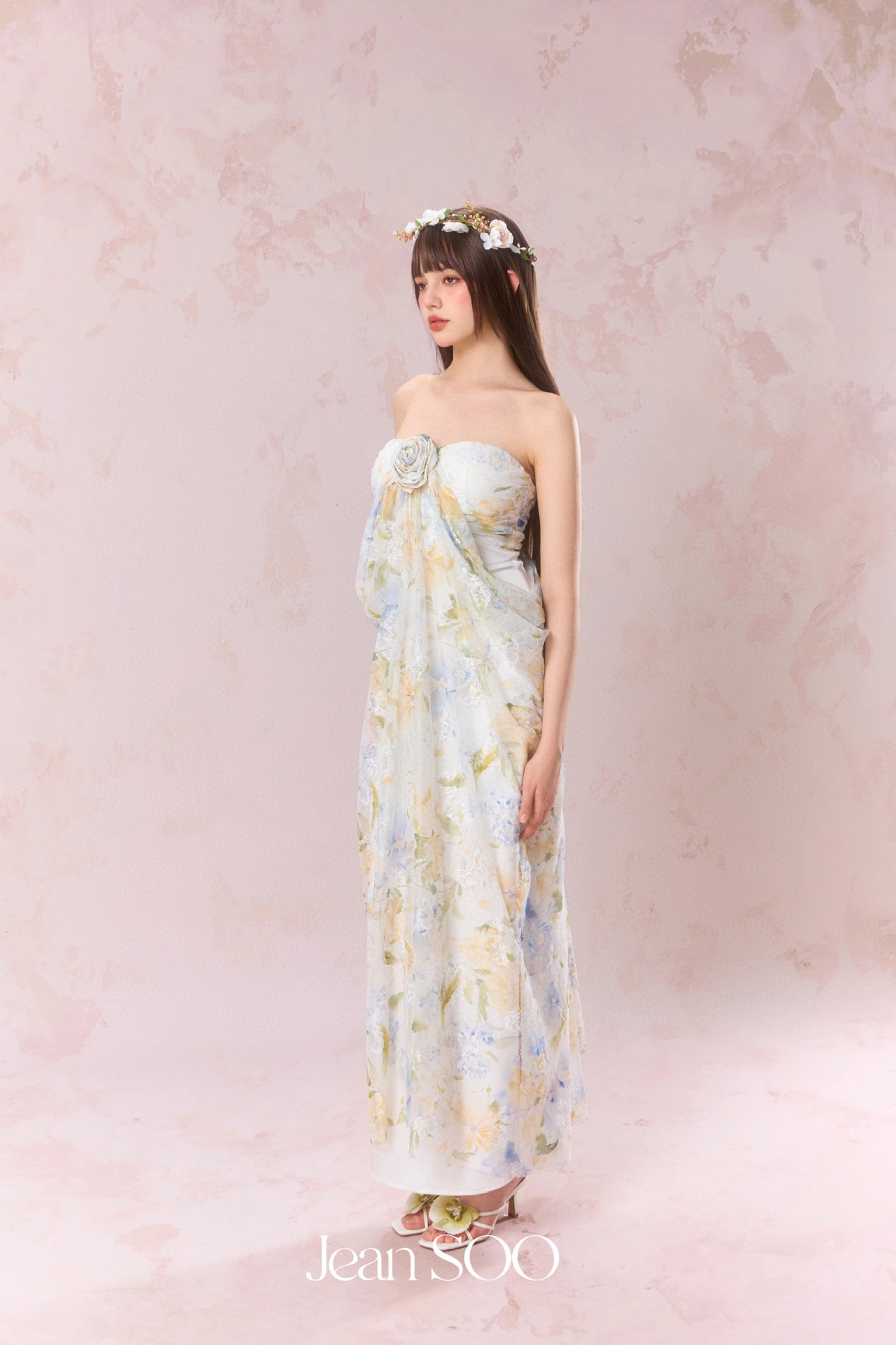 Jean Soo Lace printed strapless dress