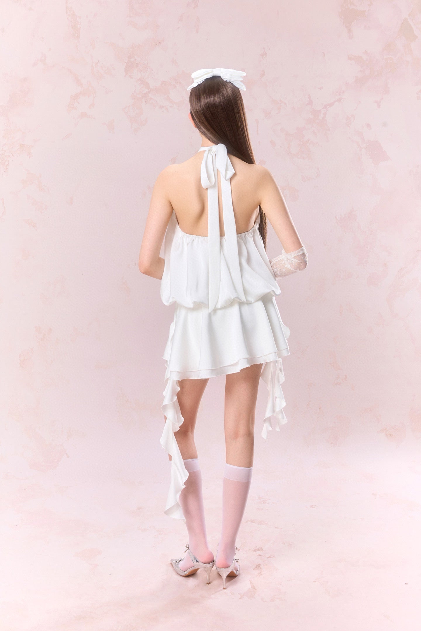 Jean Soo Halter neck lace up backless satin dress