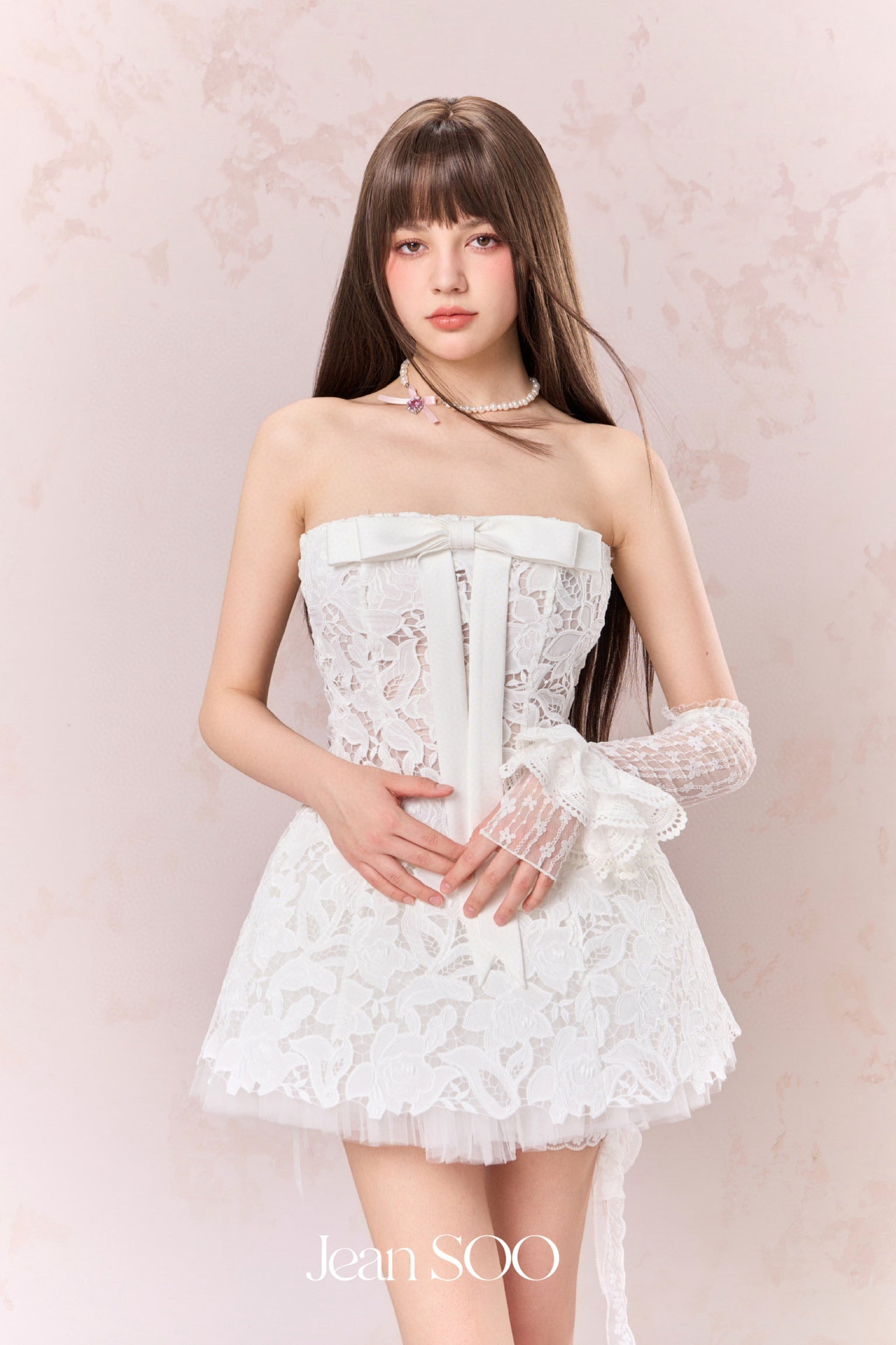Jean Soo Hollow embroidery strapless puffy dress