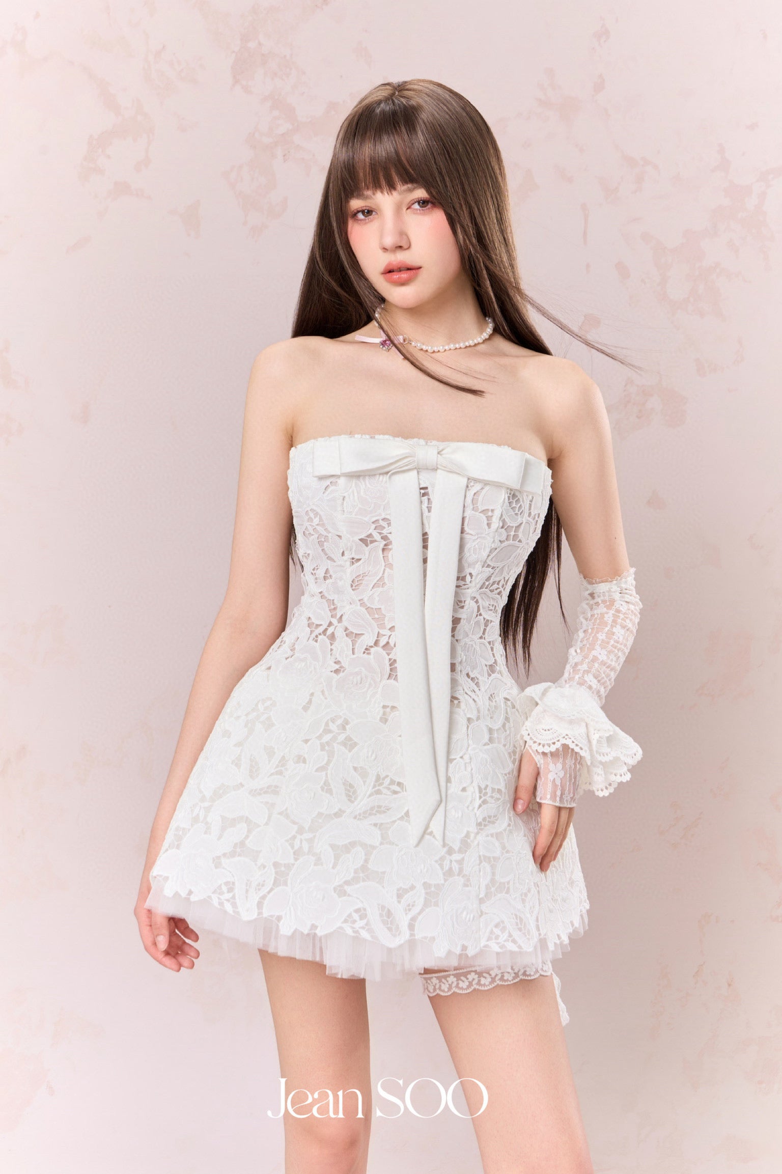 Jean Soo Hollow embroidery strapless puffy dress