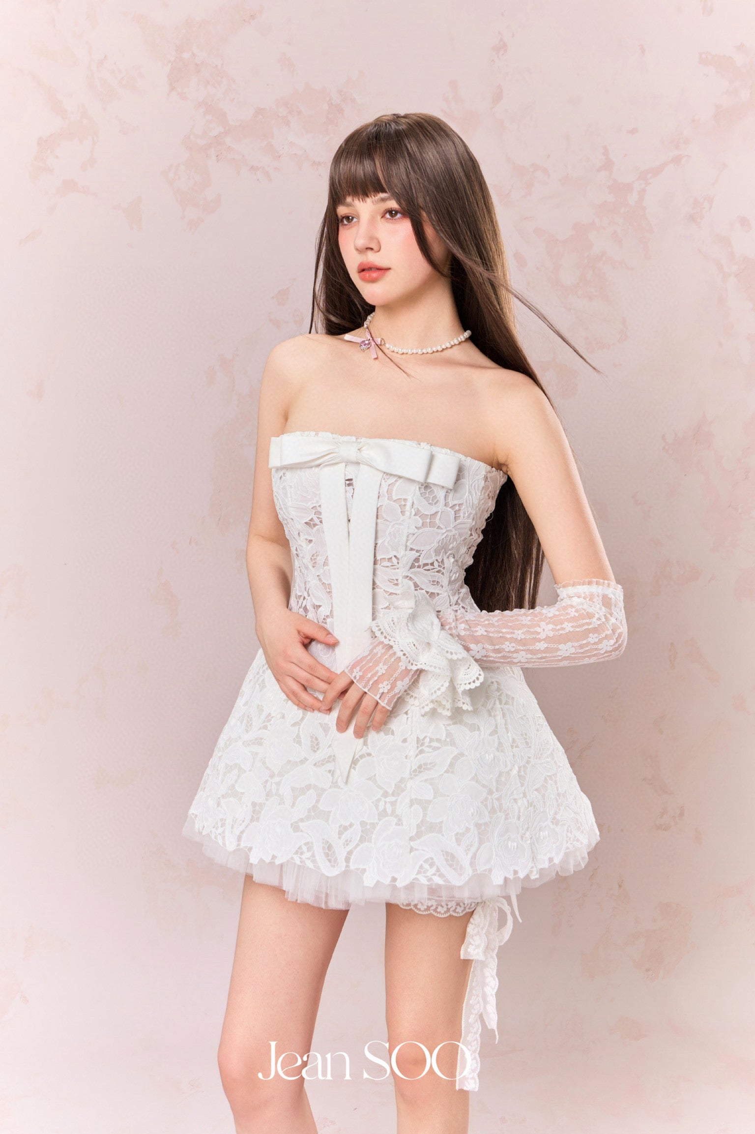 Jean Soo Hollow embroidery strapless puffy dress
