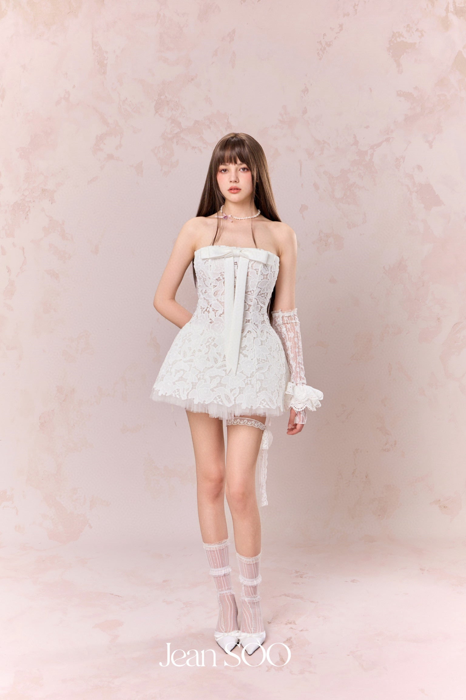 Jean Soo Hollow embroidery strapless puffy dress