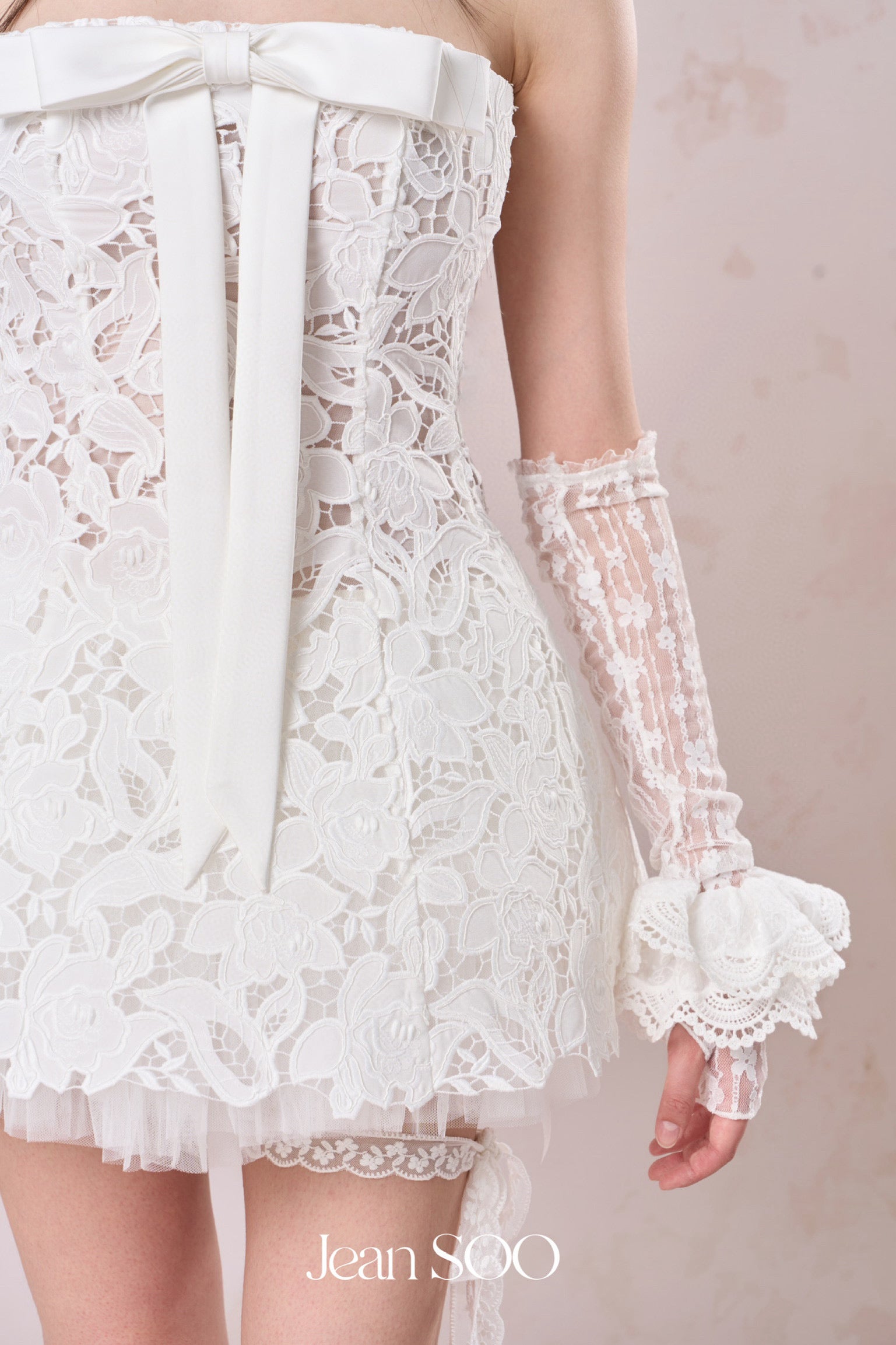 Jean Soo Hollow embroidery strapless puffy dress