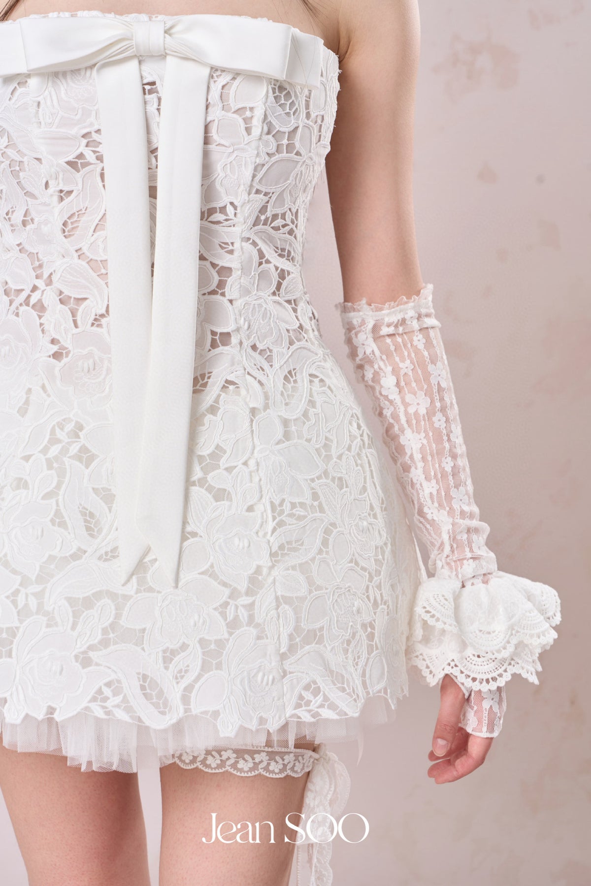 Jean Soo Hollow embroidery strapless puffy dress