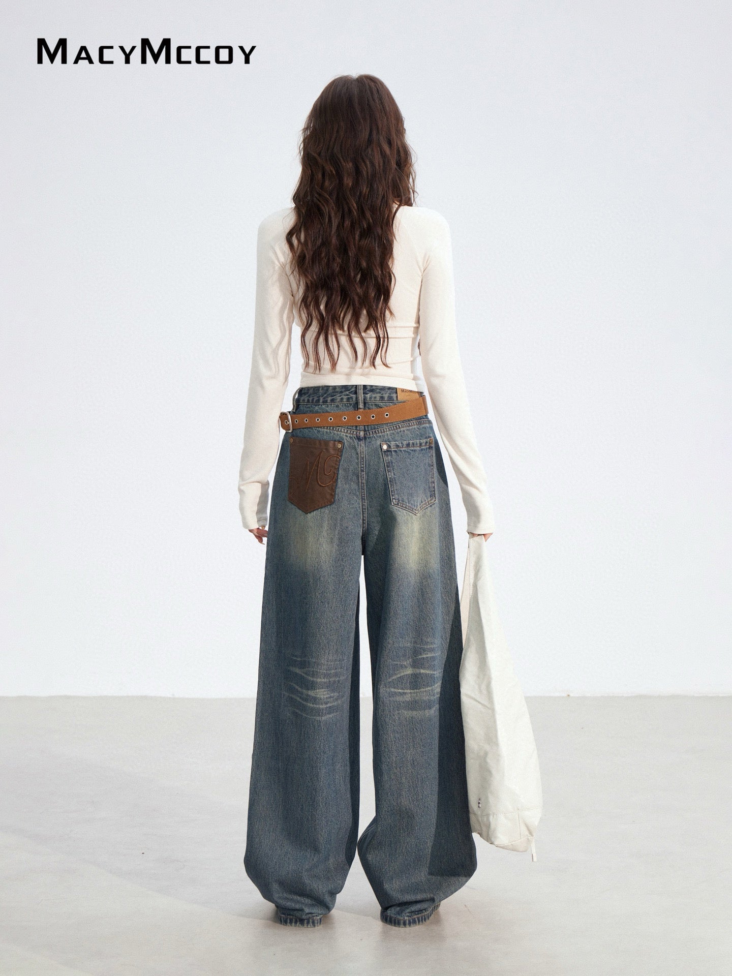MacyMccoy in stock MMC2025180 Splicing denim wide leg pants