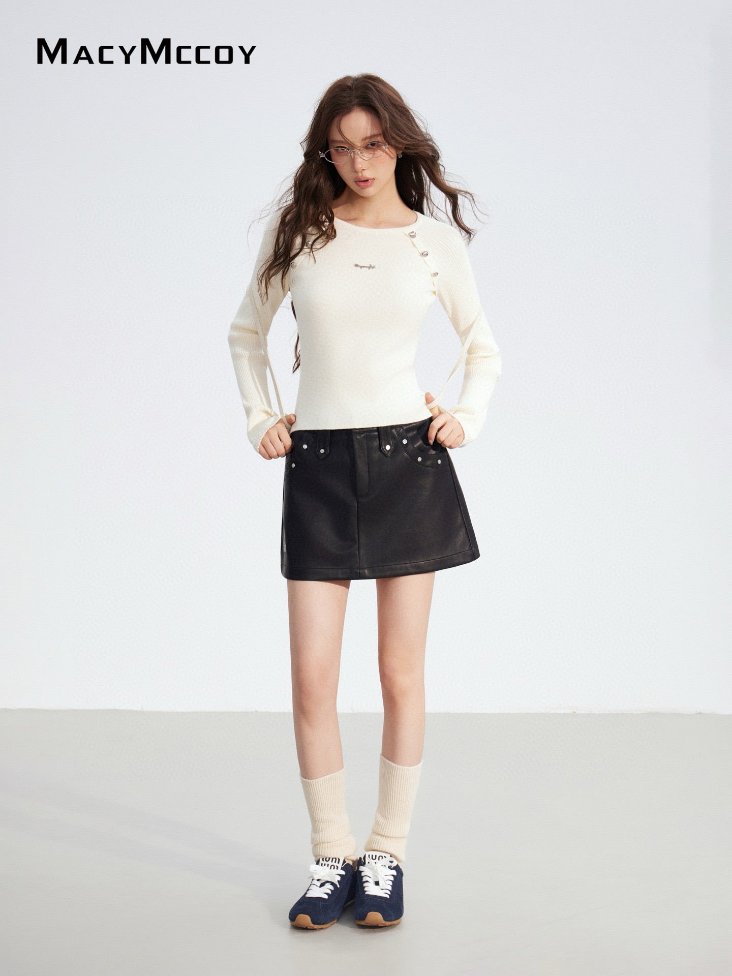 MacyMccoy MMC2025181 Rivet A-line leather skirt