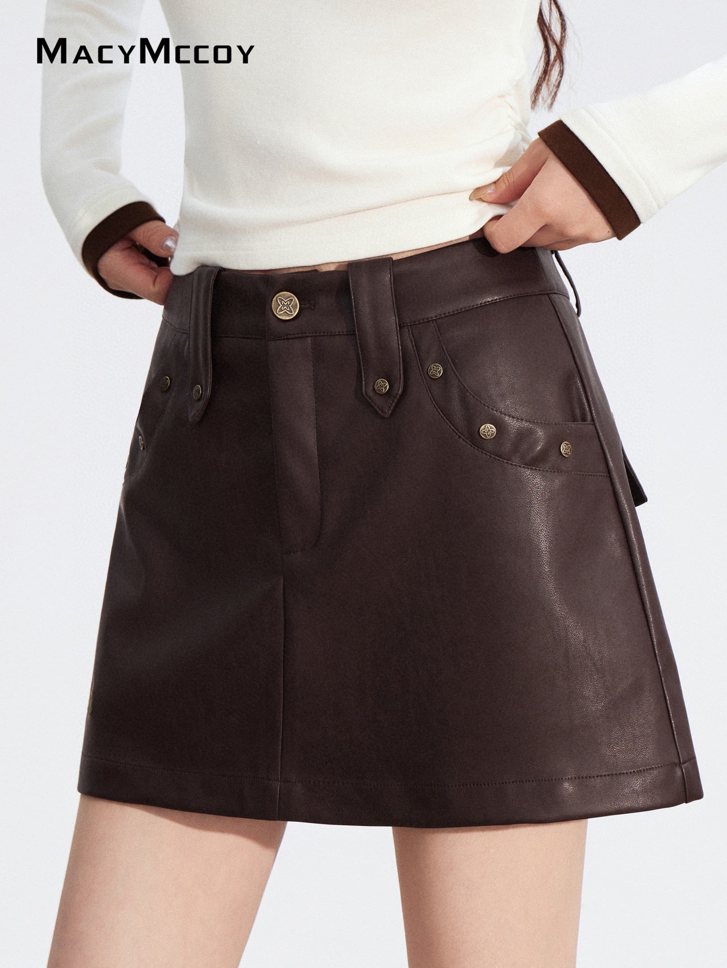 MacyMccoy MMC2025181 Rivet A-line leather skirt