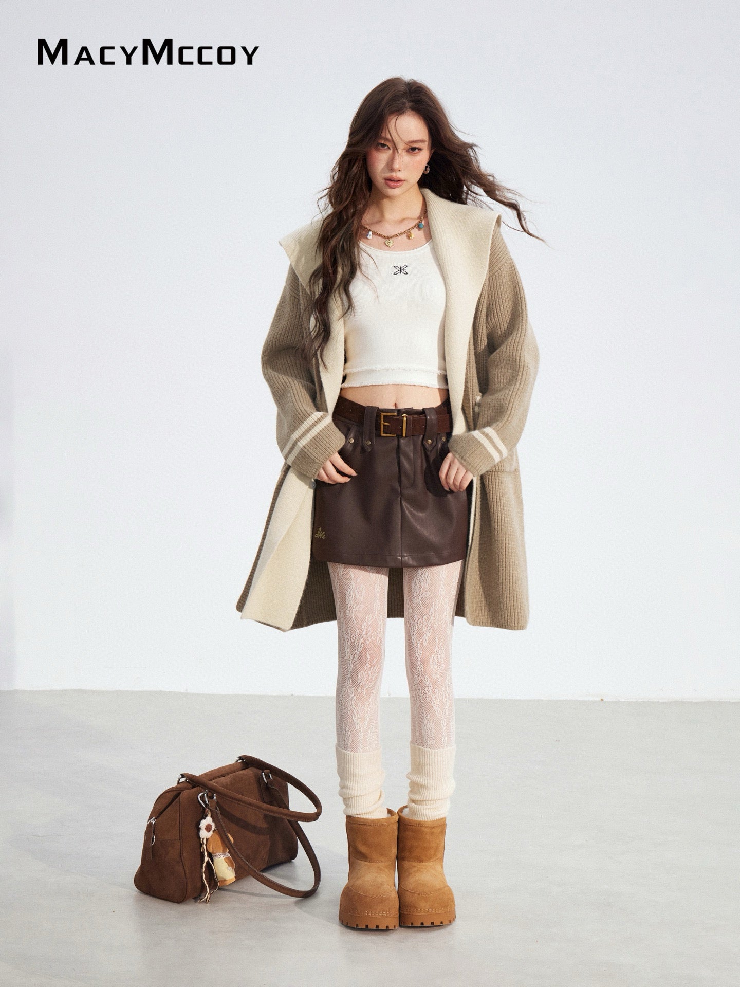 MacyMccoy MMC2025181 Rivet A-line leather skirt