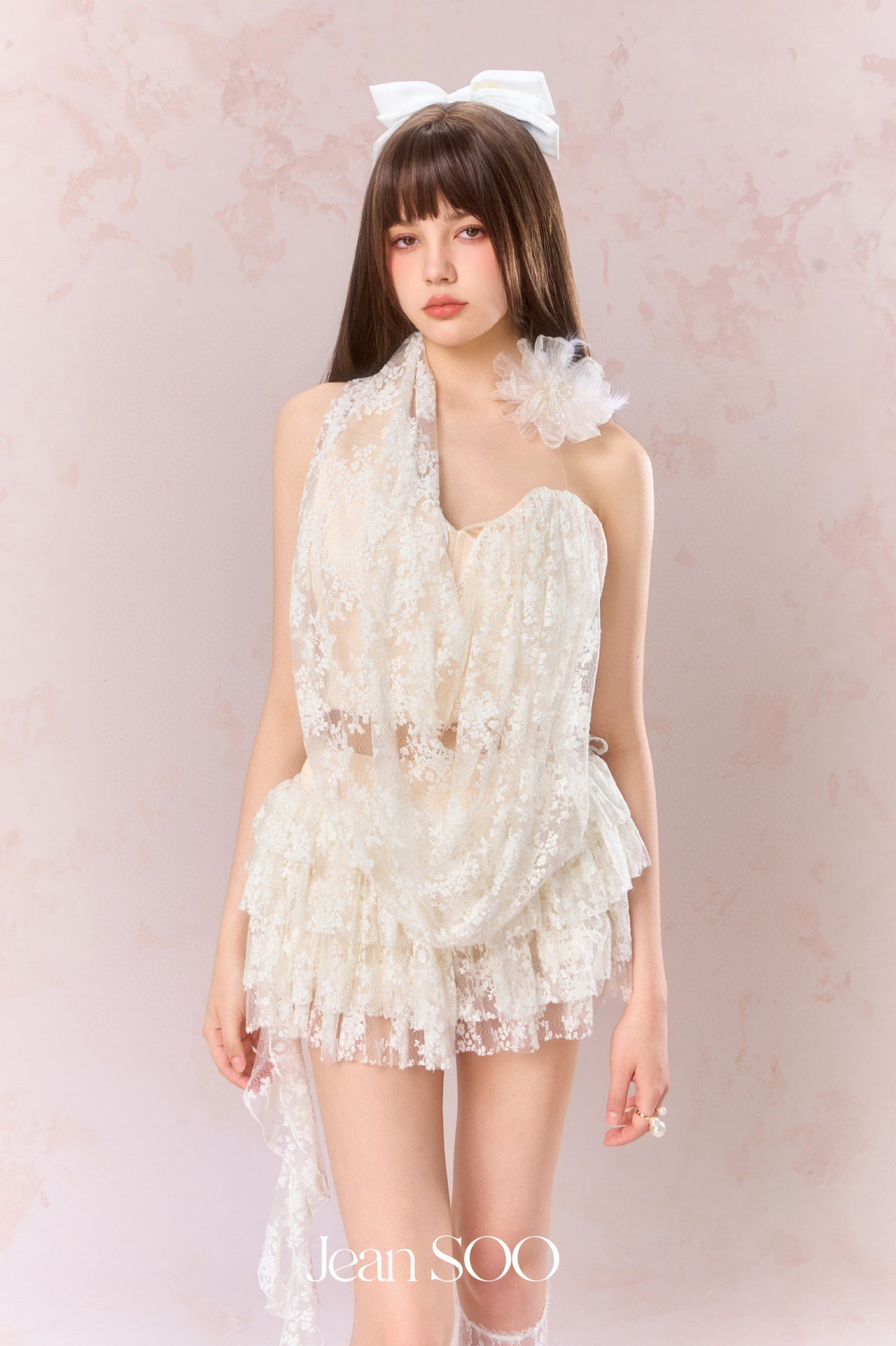 Jean Soo Halter neck lace irregular camisole + skirt set