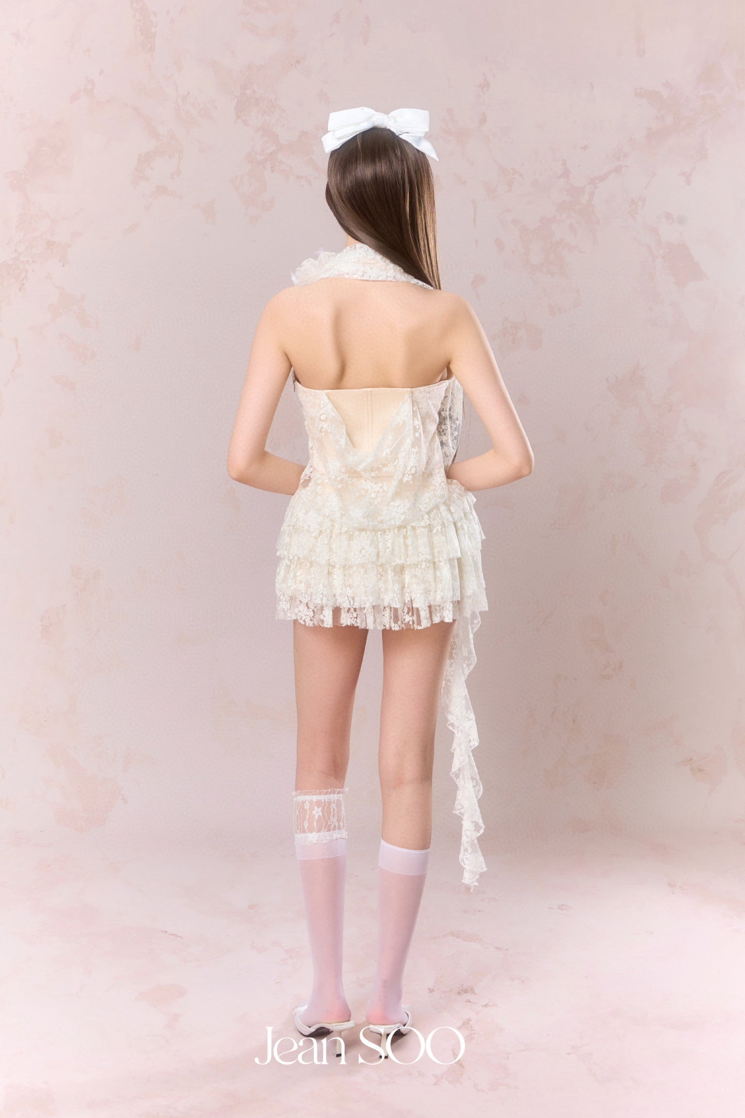 Jean Soo Halter neck lace irregular camisole + skirt set