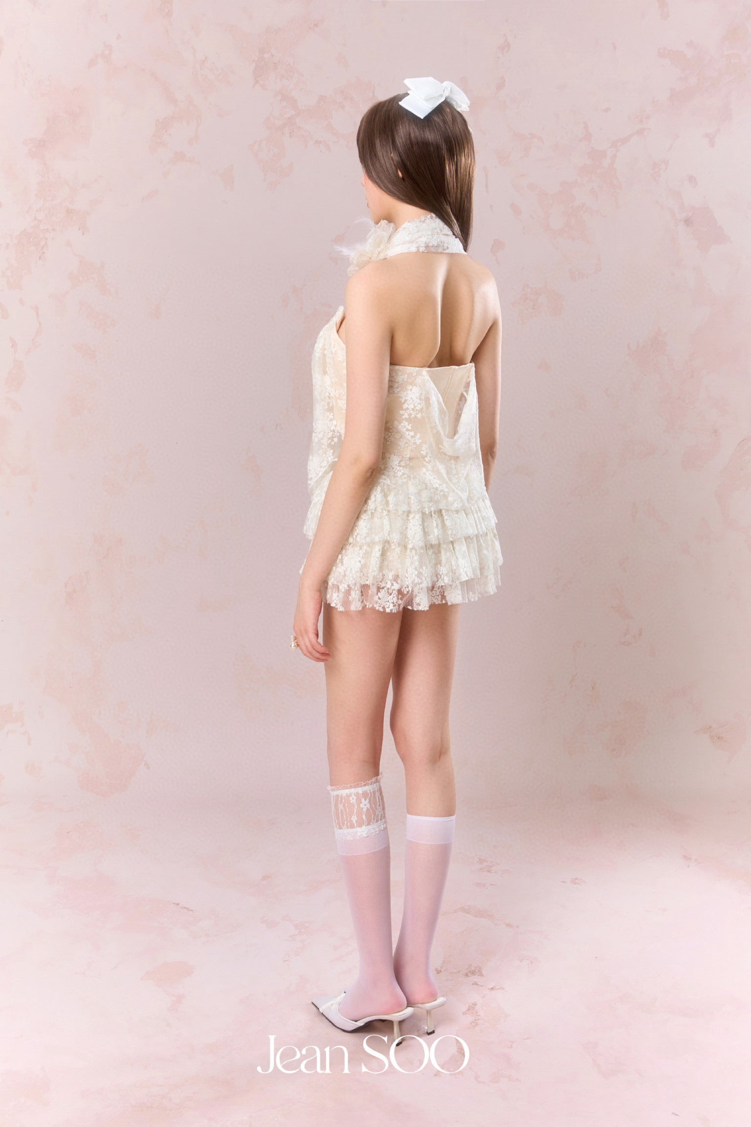 Jean Soo Halter neck lace irregular camisole + skirt set