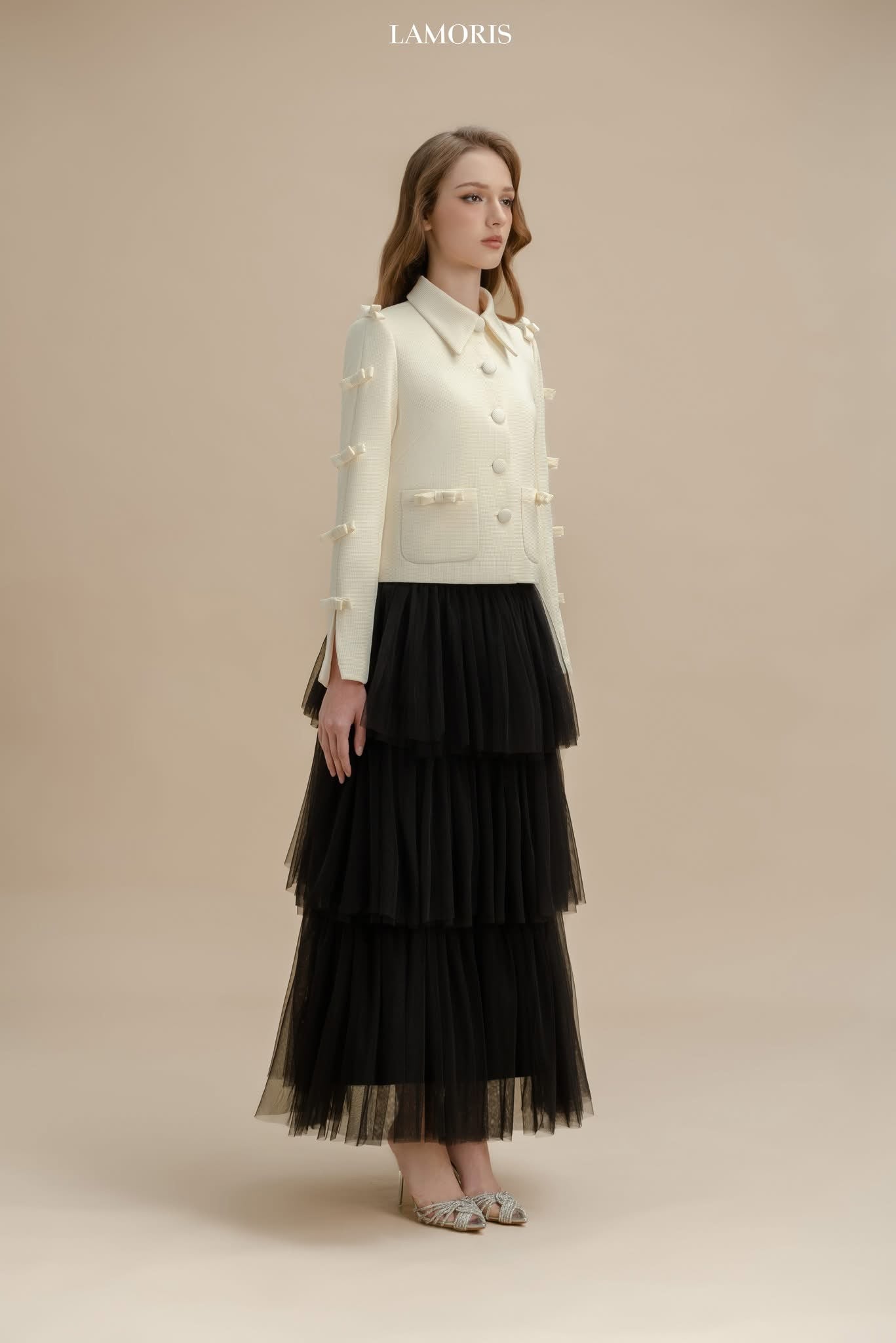 LAMORIS Vanilla Bows Jacket & Black Layer Skirt