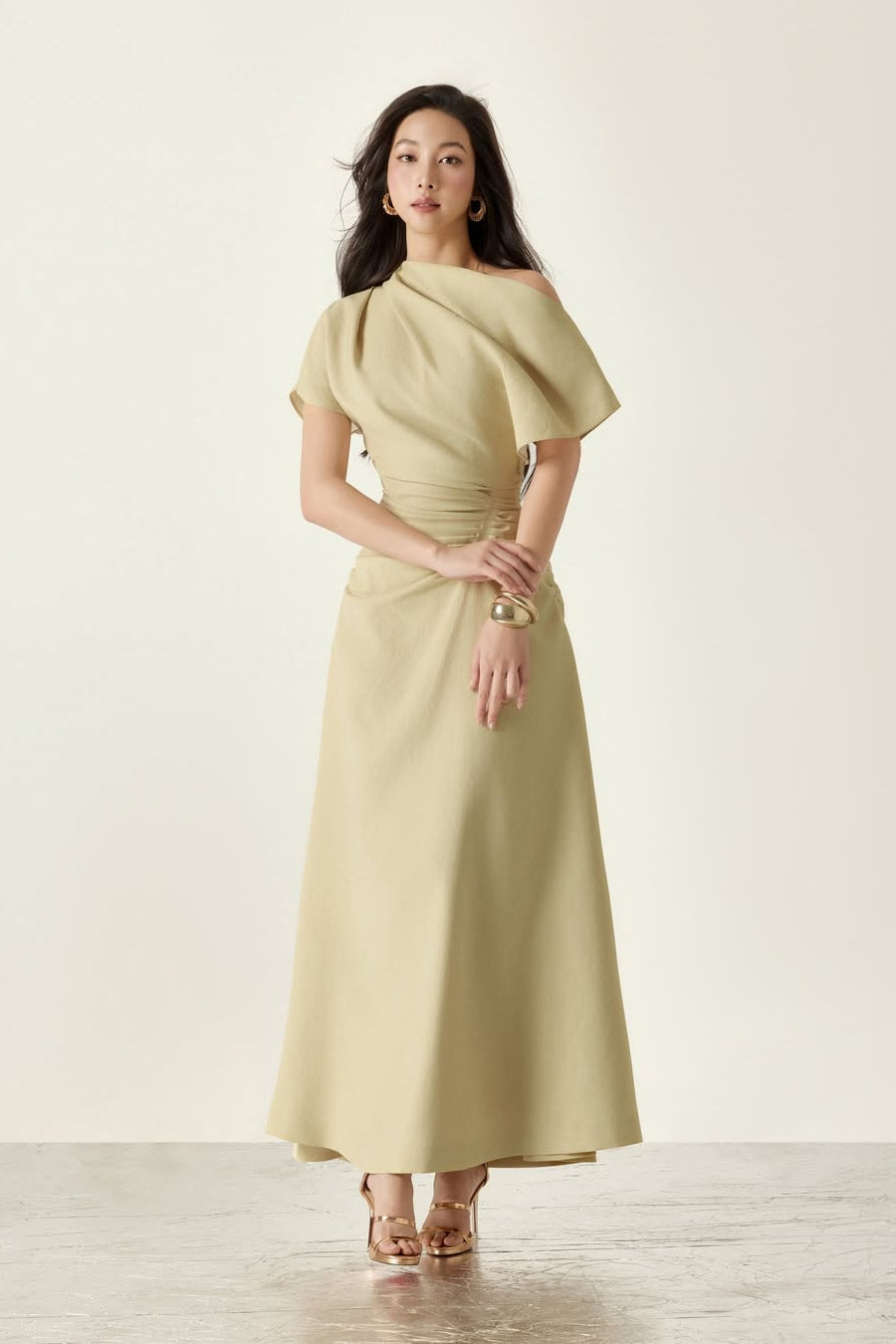 BYDENIO Olivia structured draping midi skirt