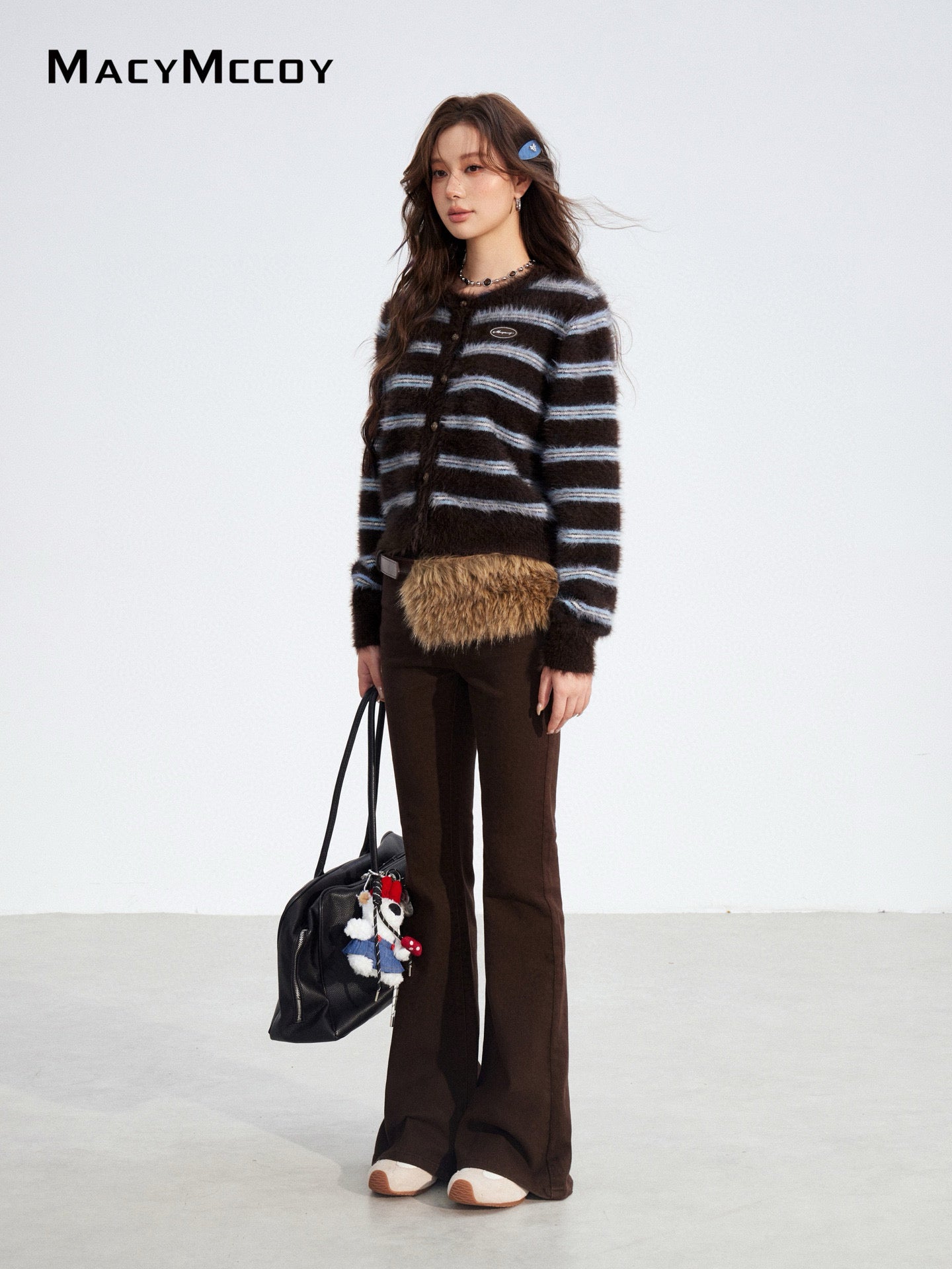 MacyMccoy MMC2025185 Mink fur striped sweater