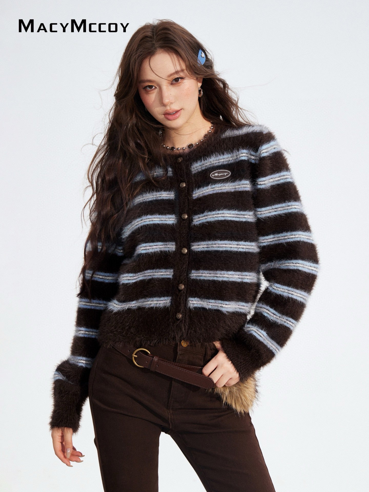 MacyMccoy MMC2025185 Mink fur striped sweater