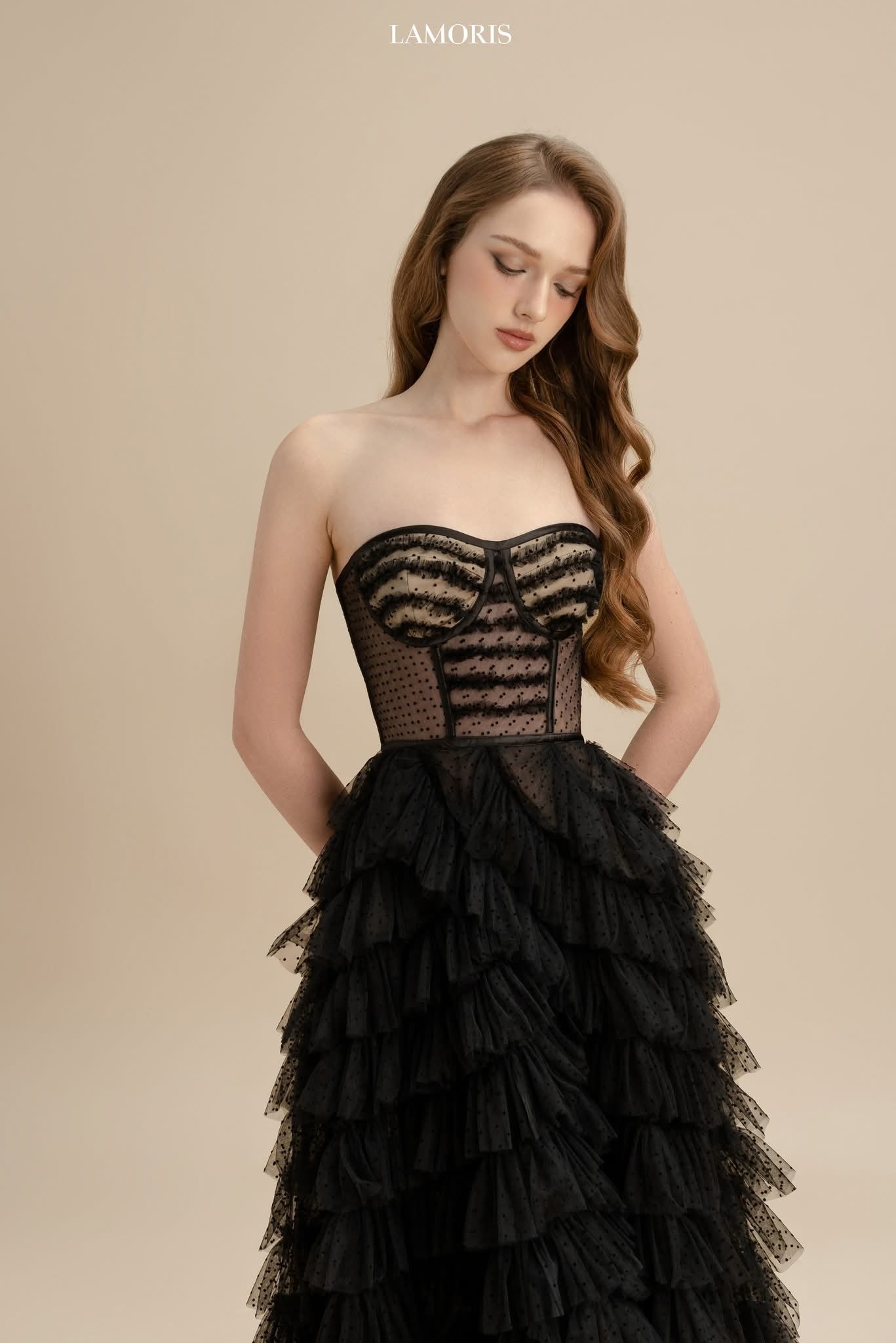 LAMORIS Layed Mesh Velvet Dress