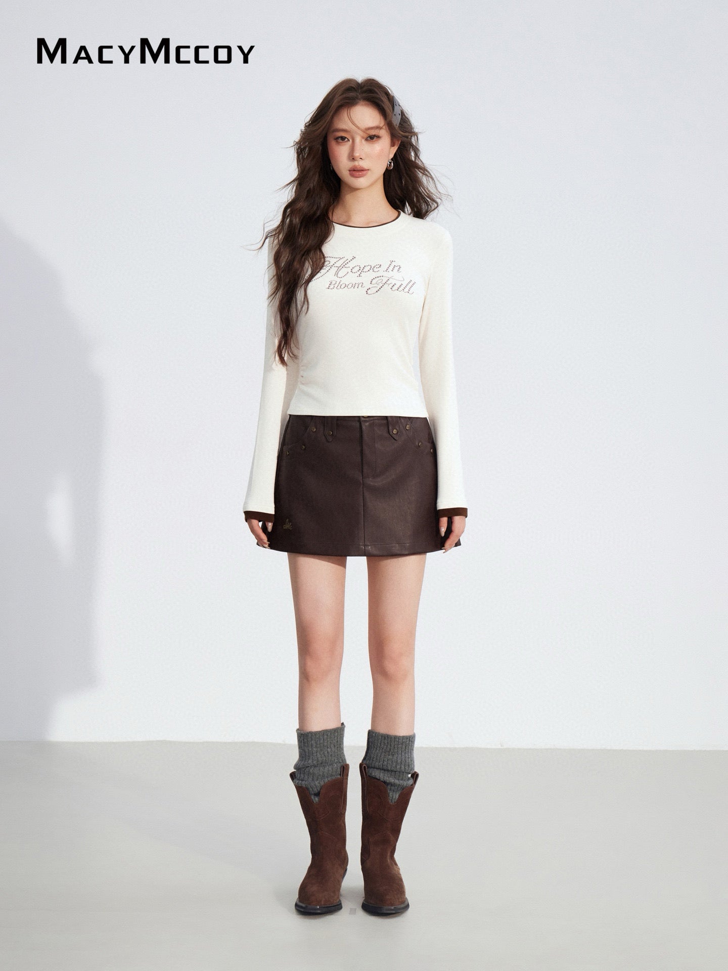 MacyMccoy MMC2025186 Fake two piece letter T-shirt