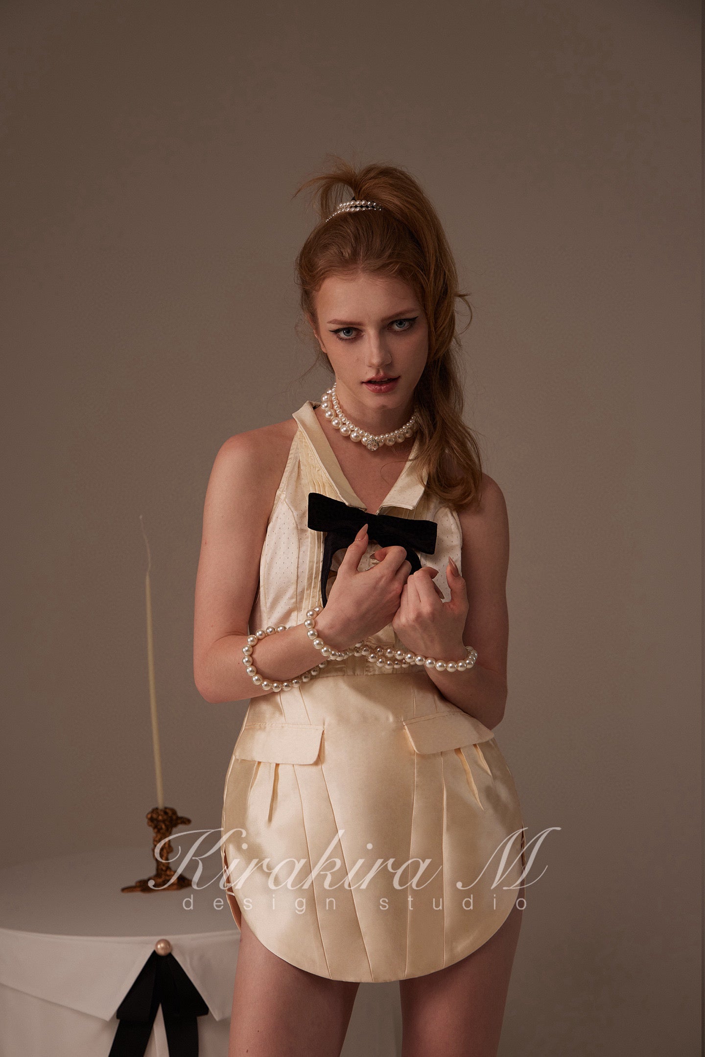 Kirakira.M Milky yellow v-neck dress